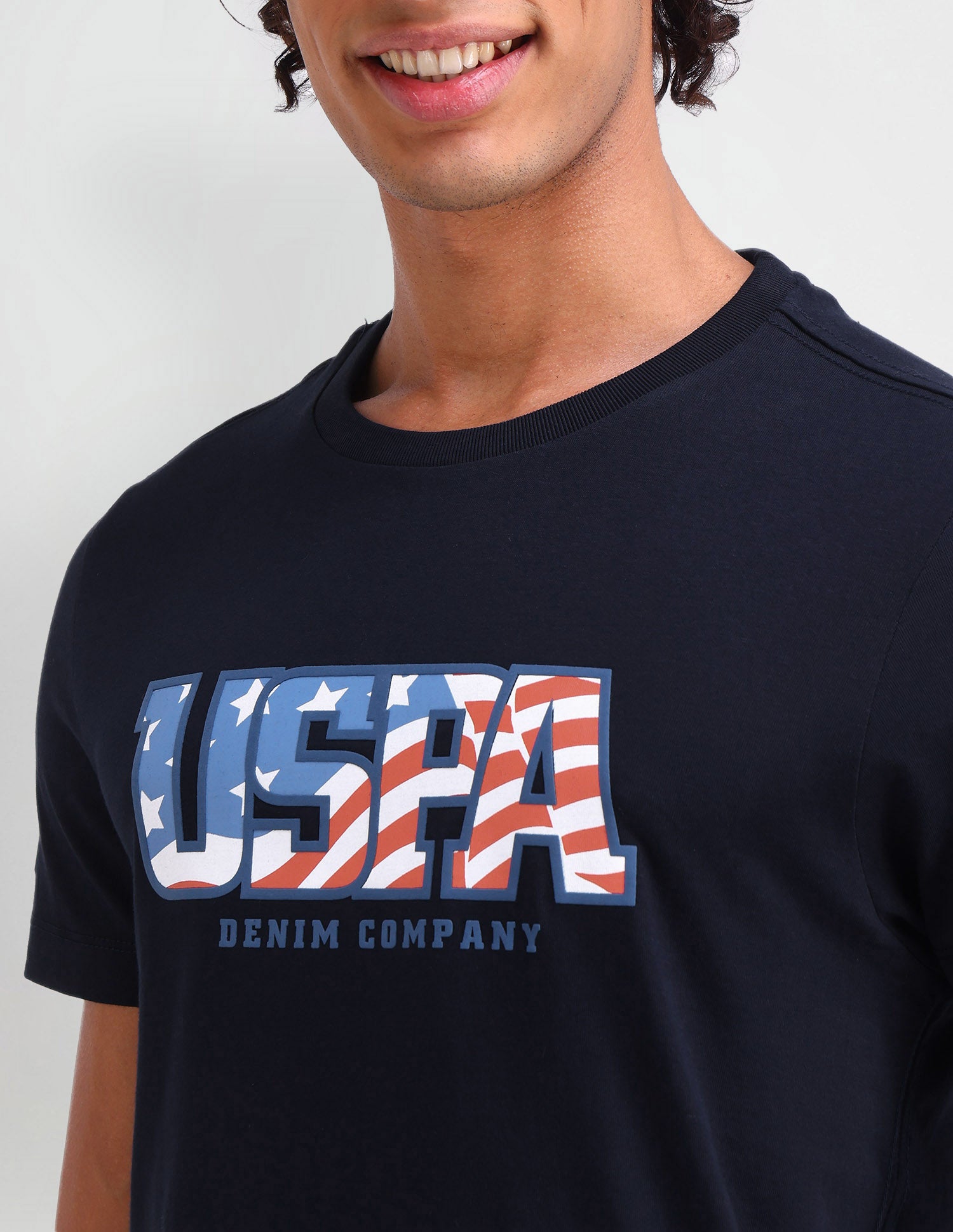 Brand Printed Muscle Fit T-Shirt Navy - U.S. Polo Assn. India | Large