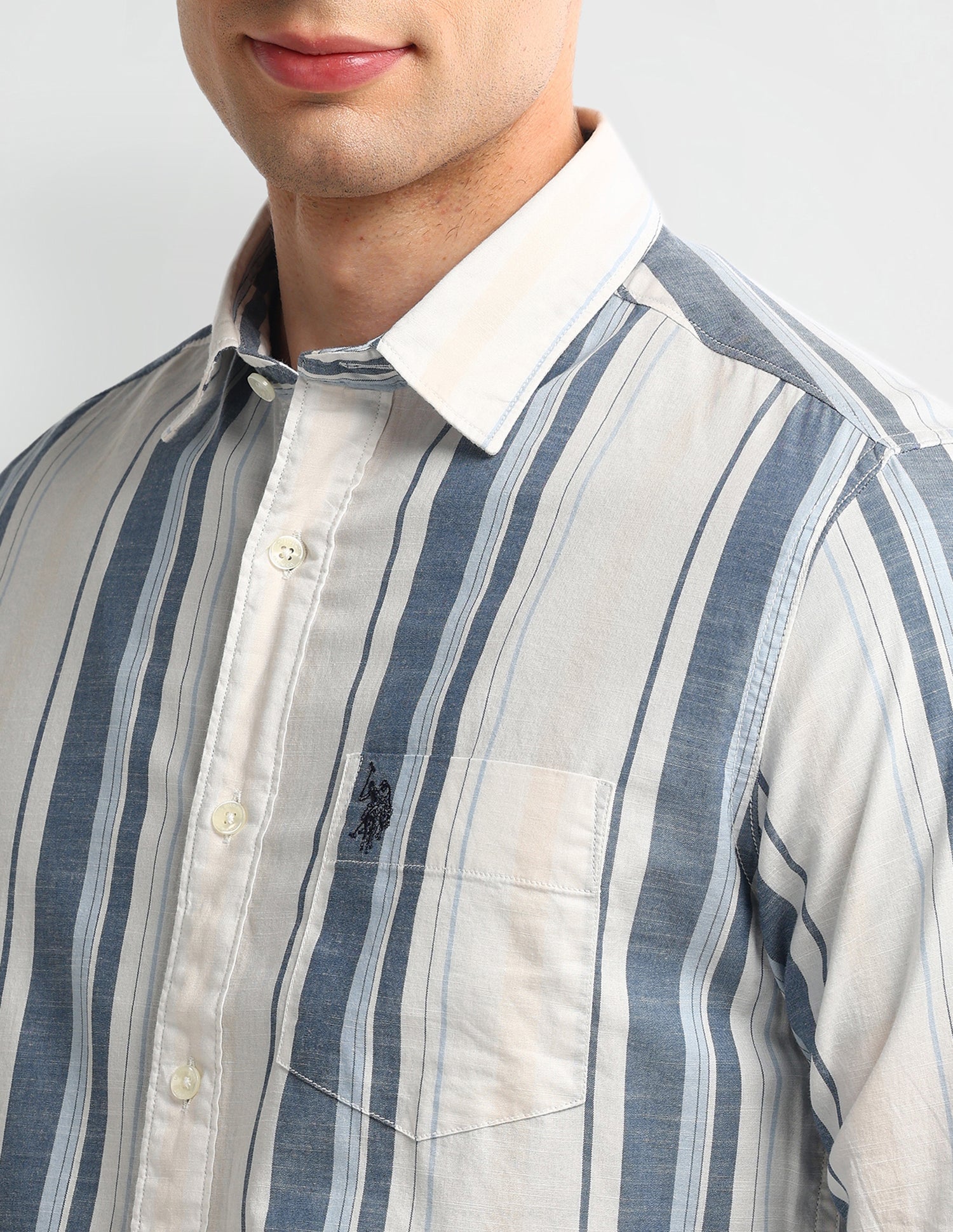 Vertical Striped Slim Fit Shirt Greyish-Blue - U.S. POLO ASSN. | Large