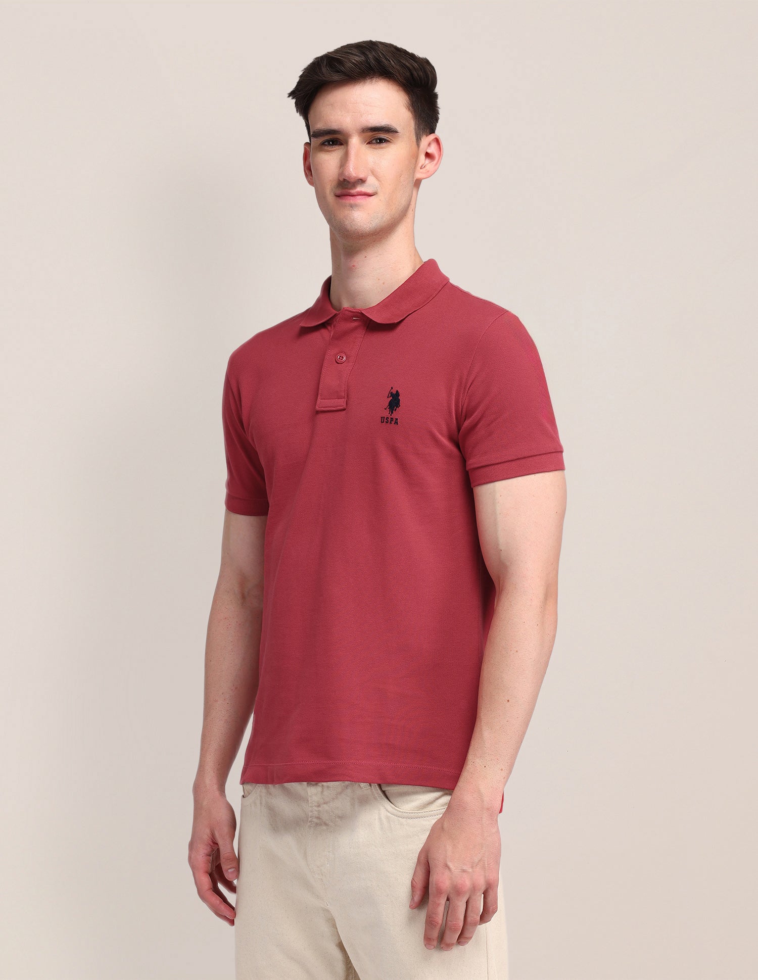 Solid Slim Fit Polo Shirt Red - U.S. Polo Assn. India | Large