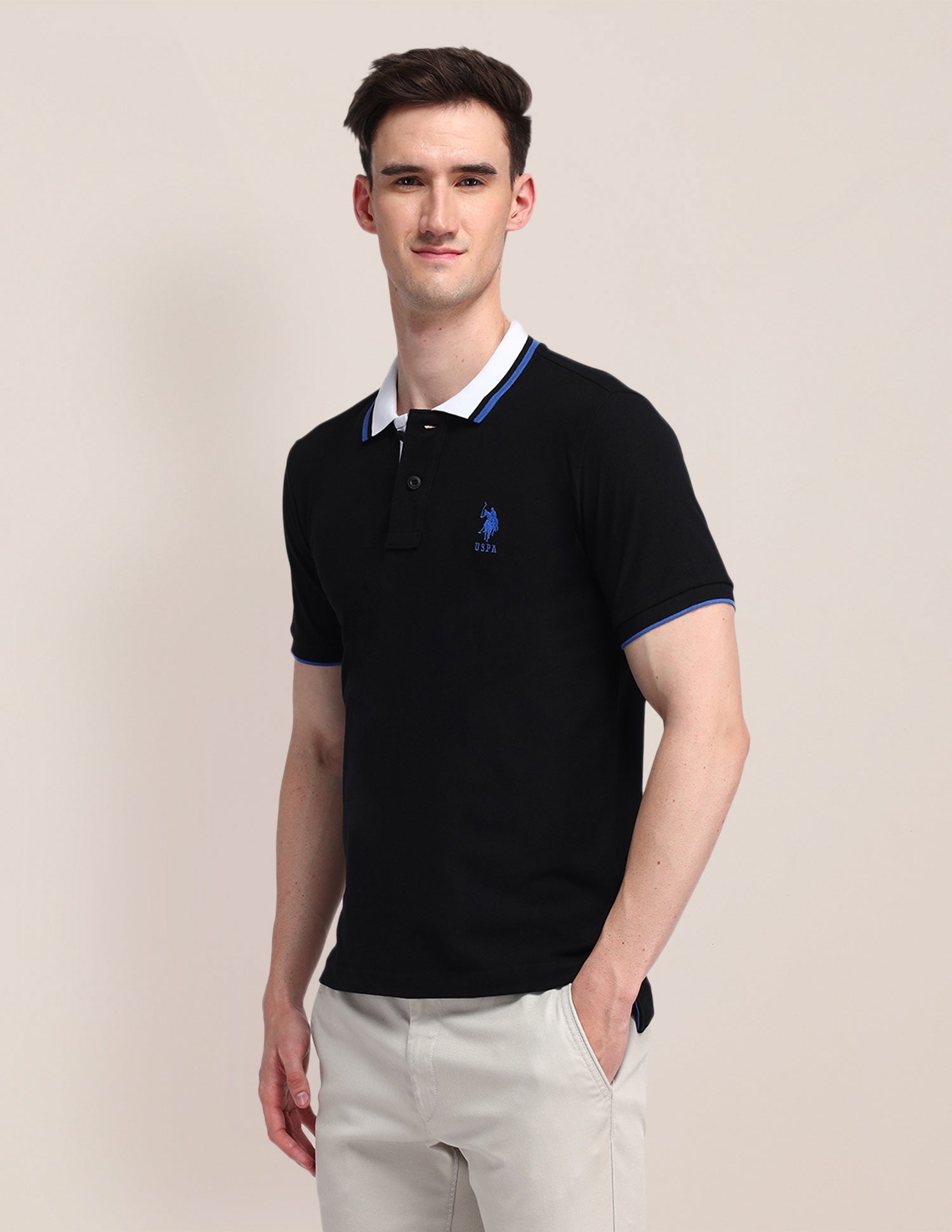 Solid Slim Fit Polo Shirt Black - U.S. Polo Assn. India | Large