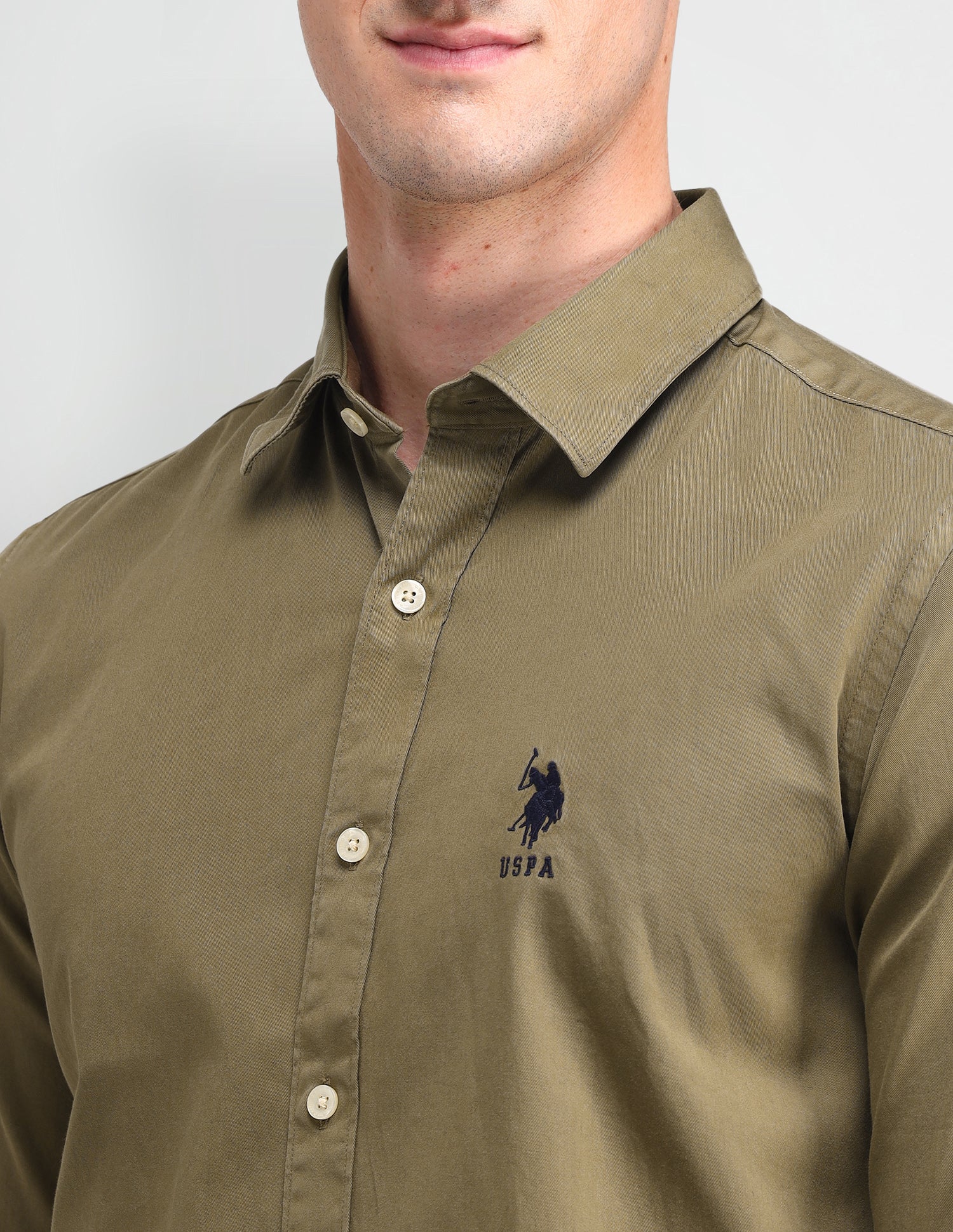 Slim Fit Cotton Shirt Dark Green - U.S. POLO ASSN. | Large