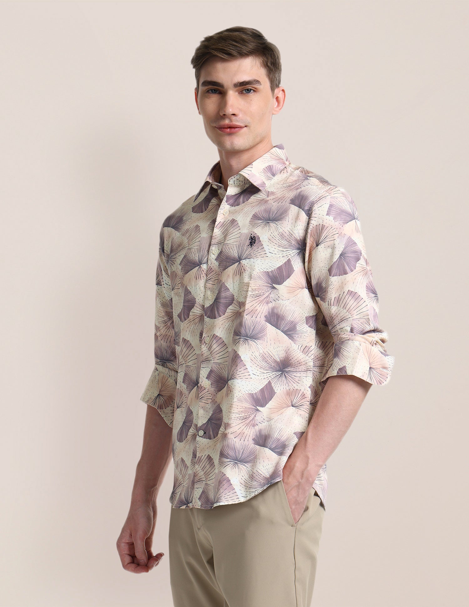 All-over Regular Fit Shirt Beige - U.S. POLO ASSN. | Large