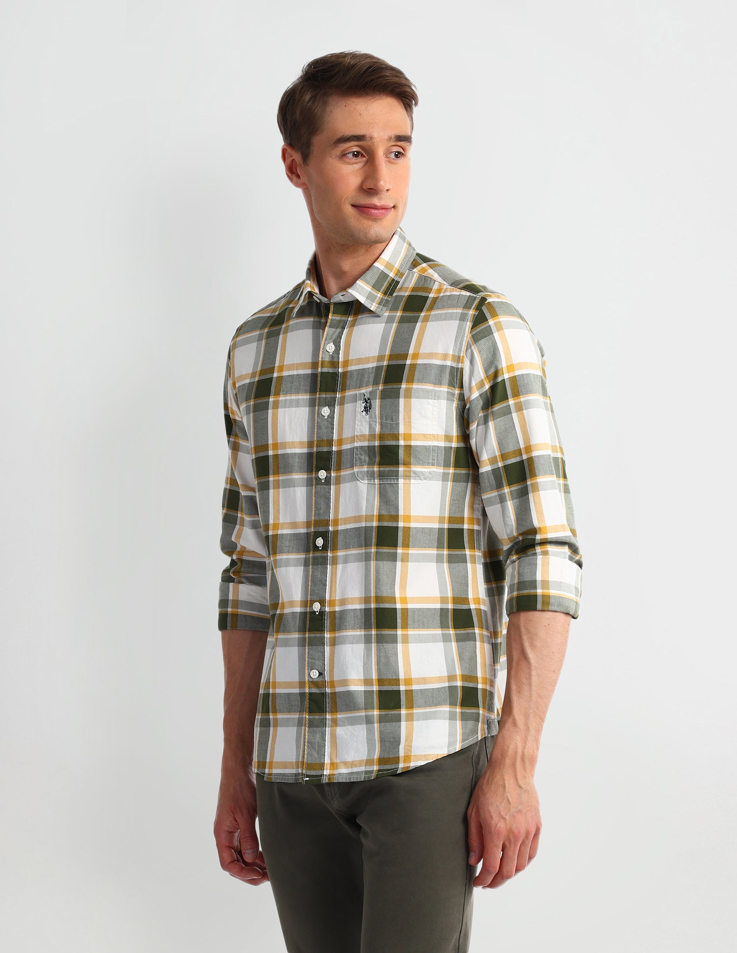 Plaid Checked Slim Fit Shirt Dark-Green - U.S. Polo Assn. India | Large