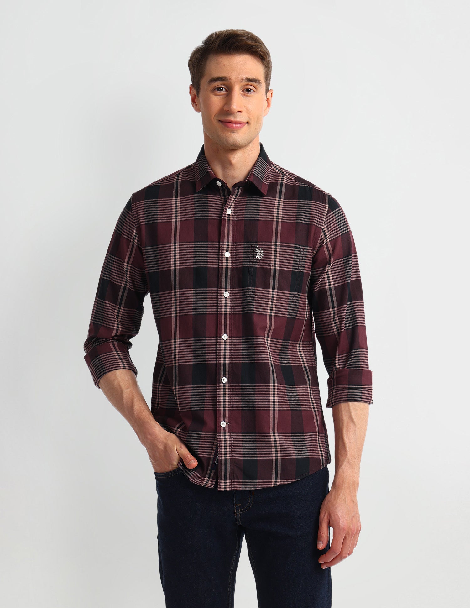 All-over Slim Fit Shirt Maroon - U.S. Polo Assn. India | Large