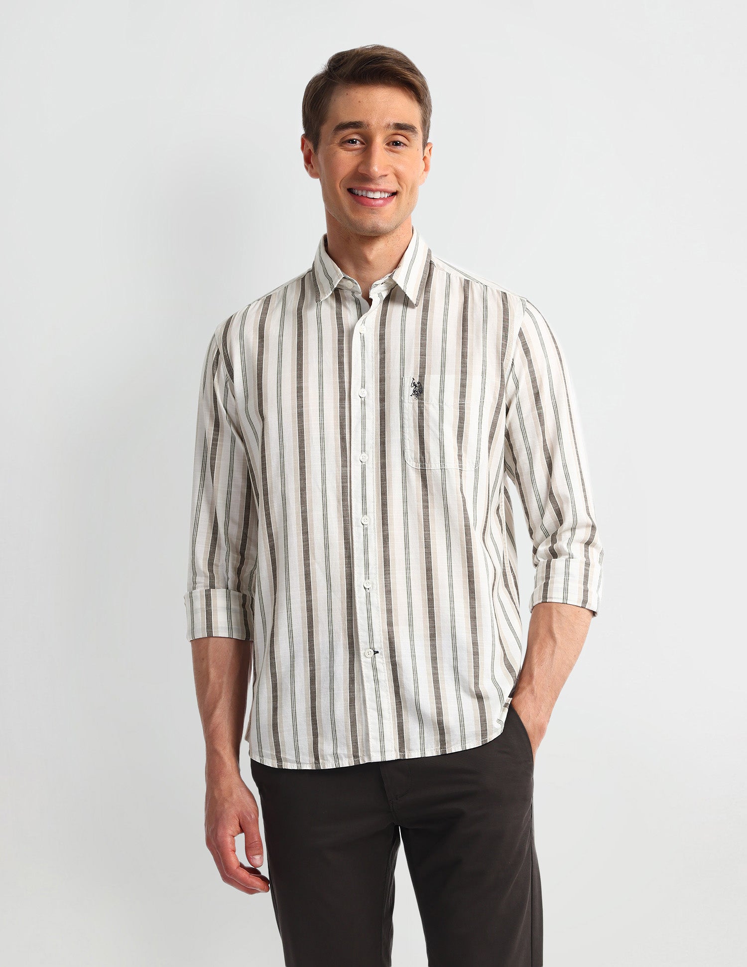 Vertical Striped Slim Fit Shirt Dark-Brown - U.S. Polo Assn. India | Large
