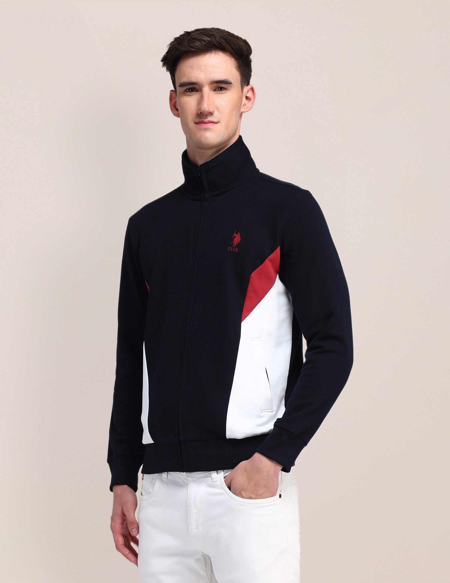 High Neck Colour Blocked Sweatshirt Navy - U.S. POLO ASSN. | Large