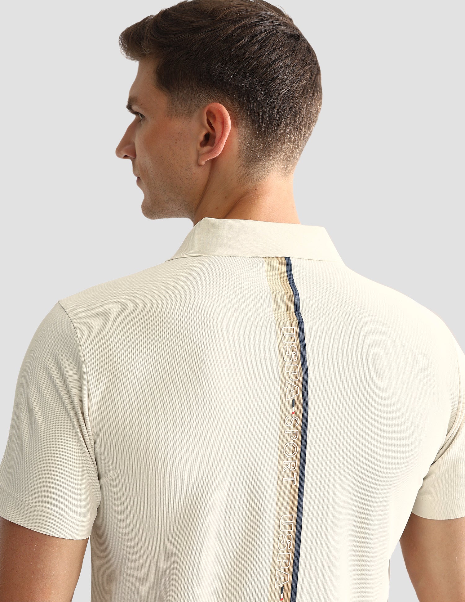 Horizontal Striped Slim Polo Shirt Beige - U.S. Polo Assn. India | Large