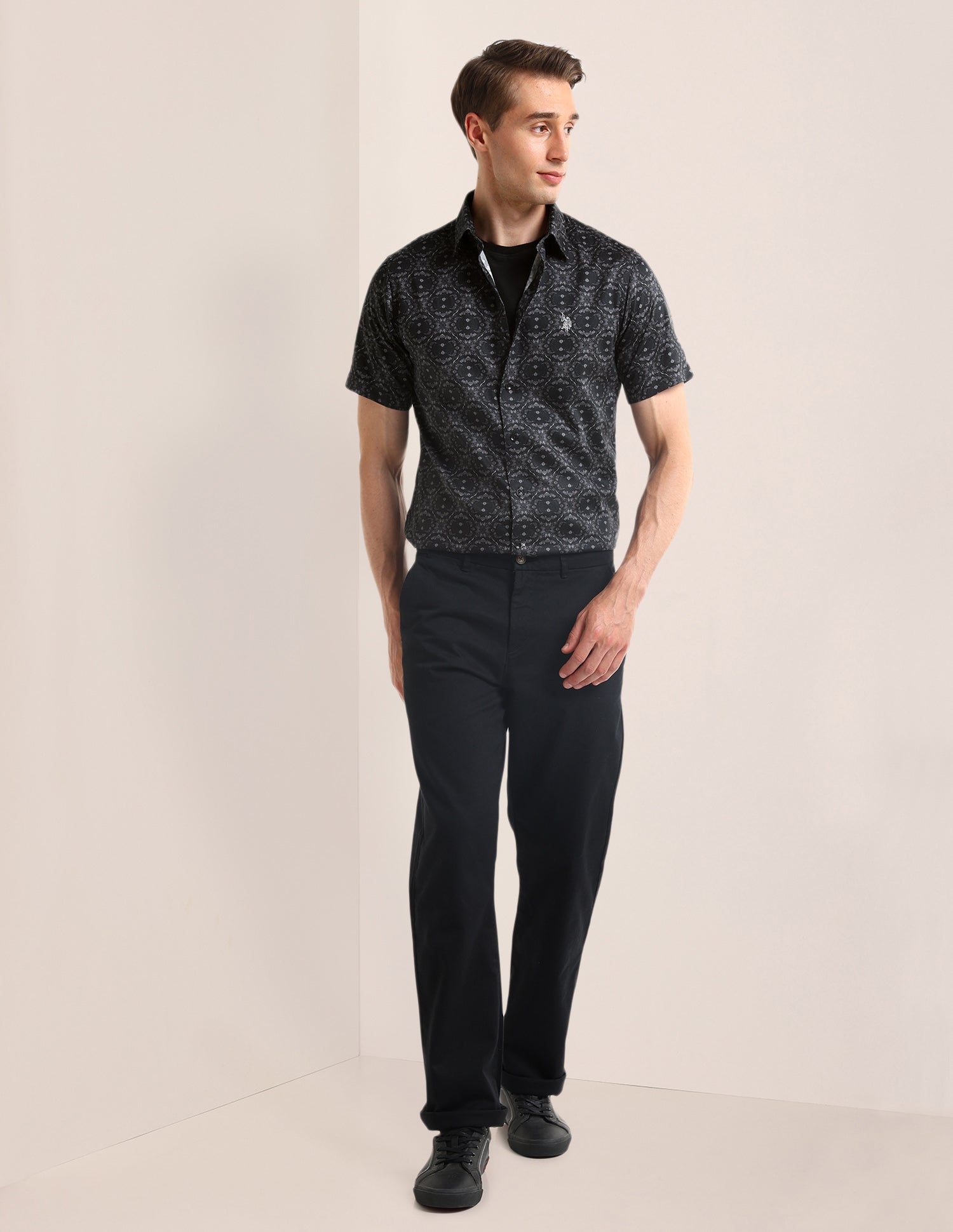 Floral Regular Fit Shirt Black - U.S. POLO ASSN. | Large