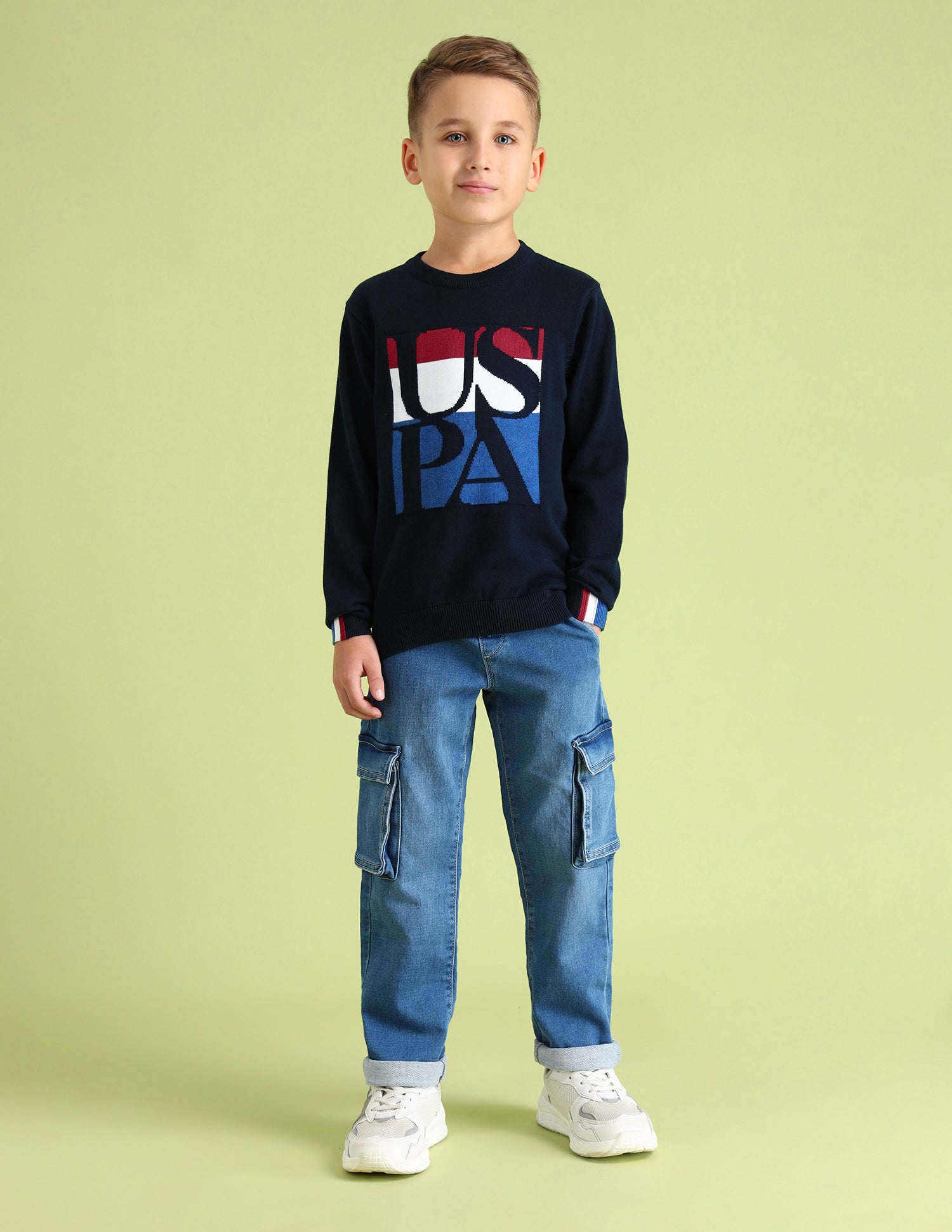 Boys Cotton Brand Printed Sweater Navy - U.S. POLO ASSN. | Large