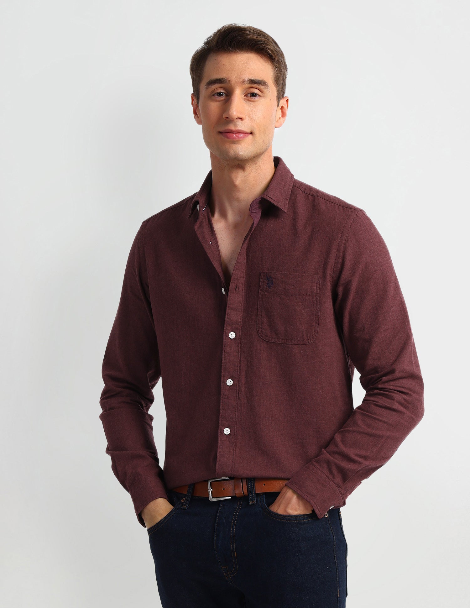 Solid Slim Fit Shirt Maroon - U.S. Polo Assn. India | Large