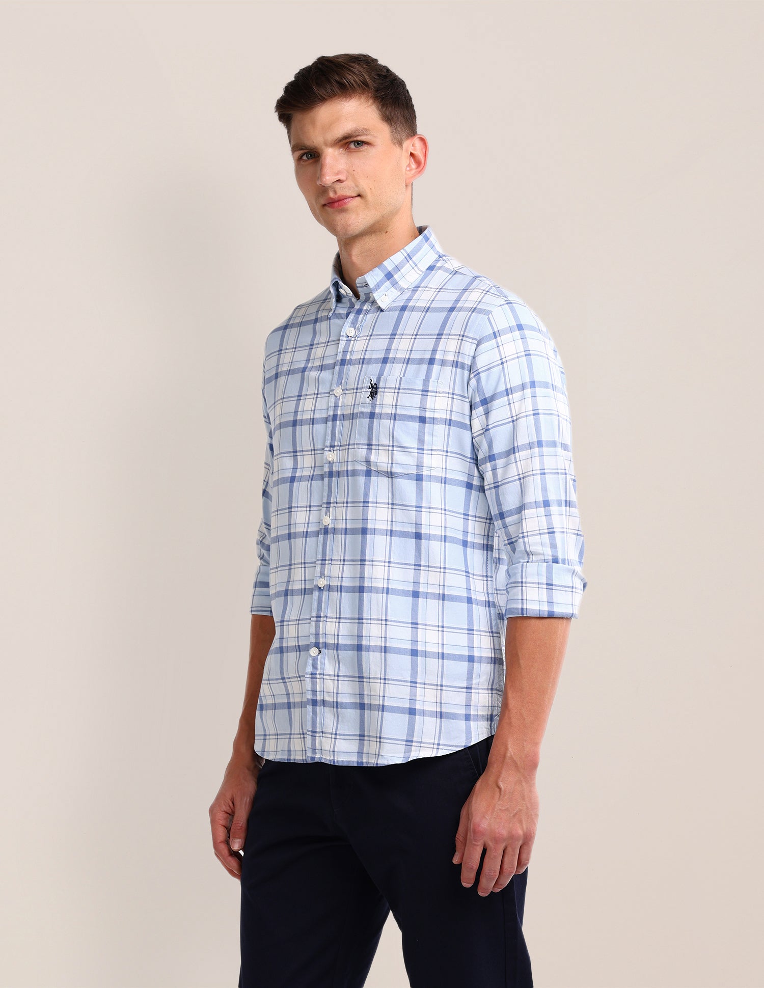 Plaid Checked Regular Fit Shirt Light-Blue - U.S. Polo Assn. India | Large