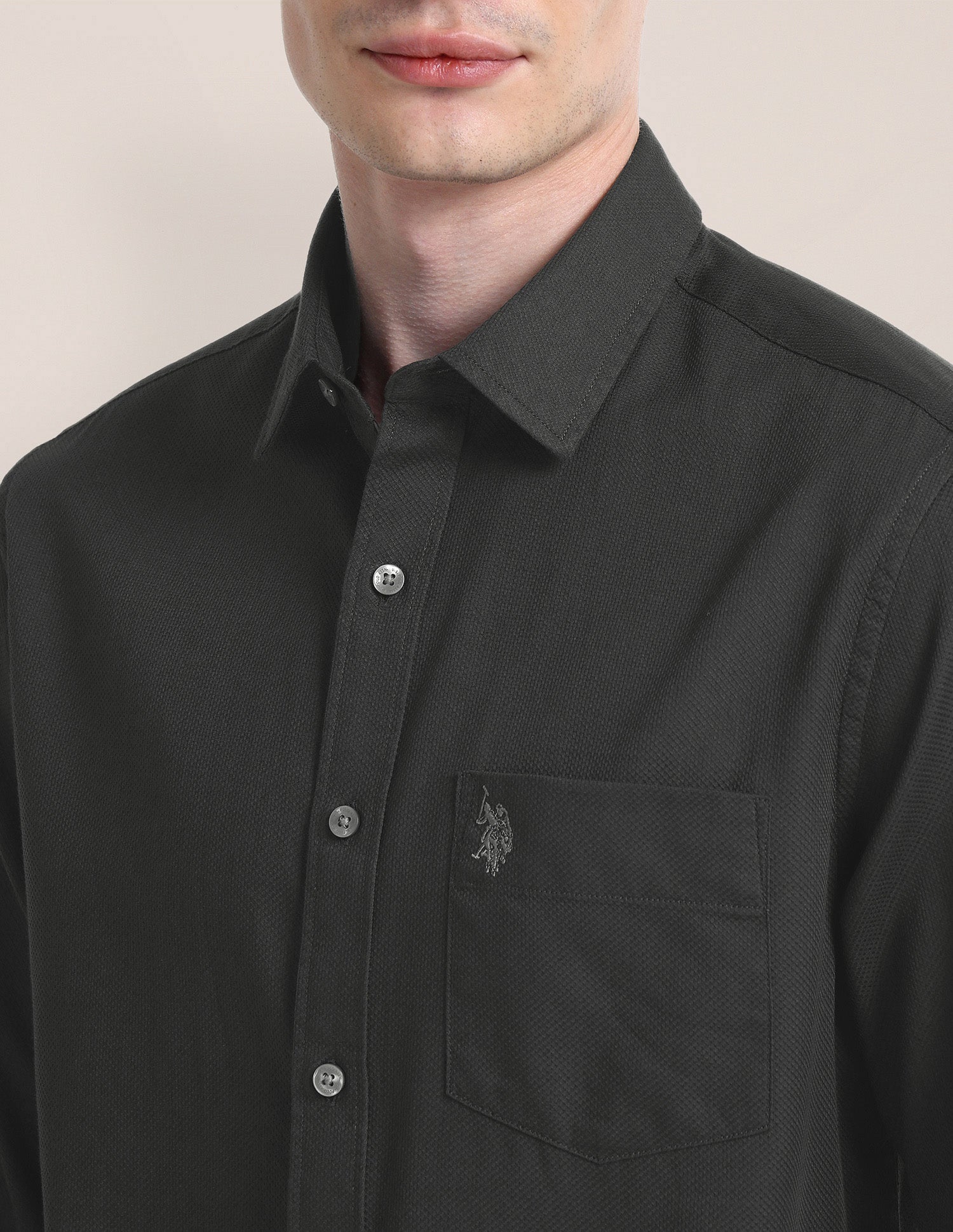 Solid Regular Fit Shirt Charcoal-Grey - U.S. Polo Assn. India | Large