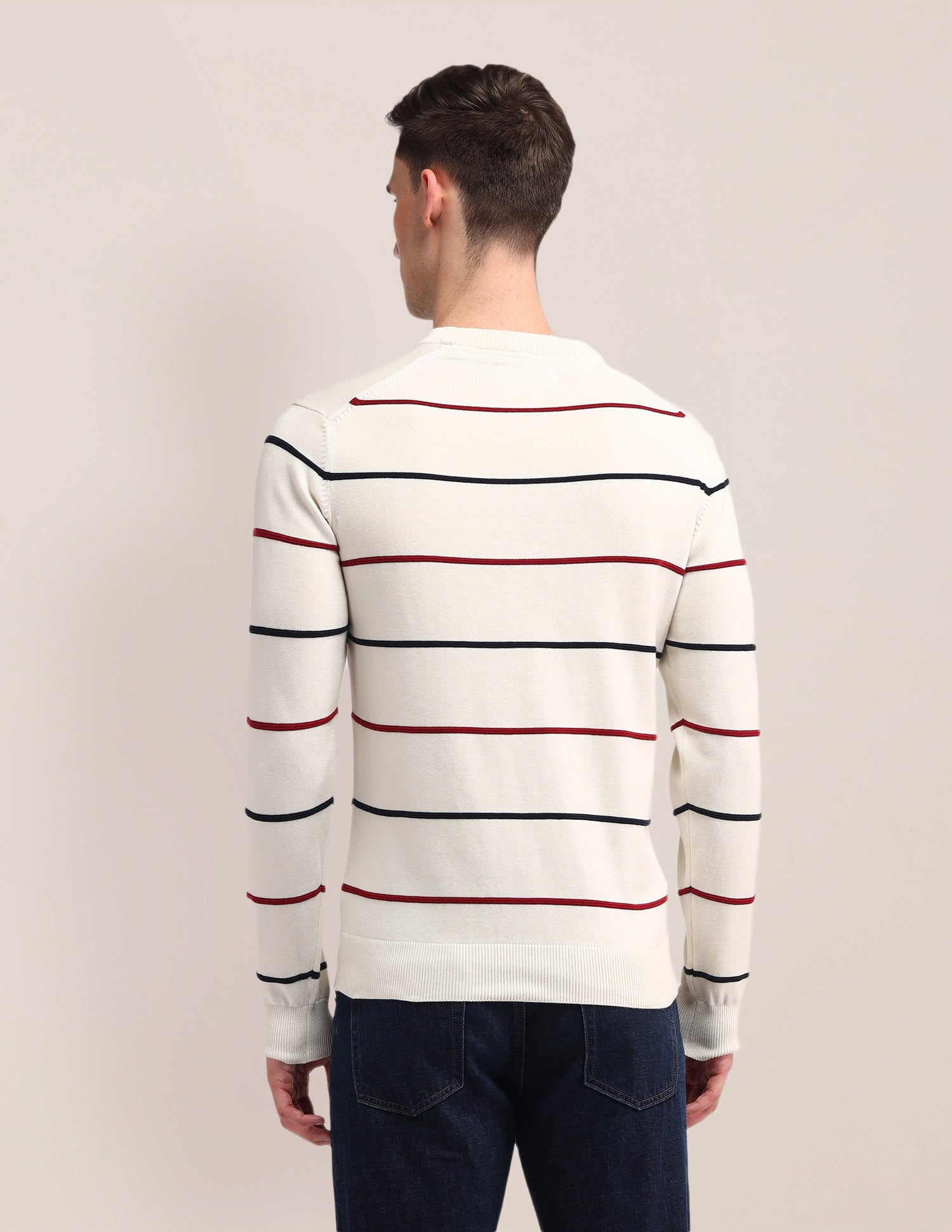 Crew Neck Horizontal Striped Sweater Off White - U.S. POLO ASSN. | Large