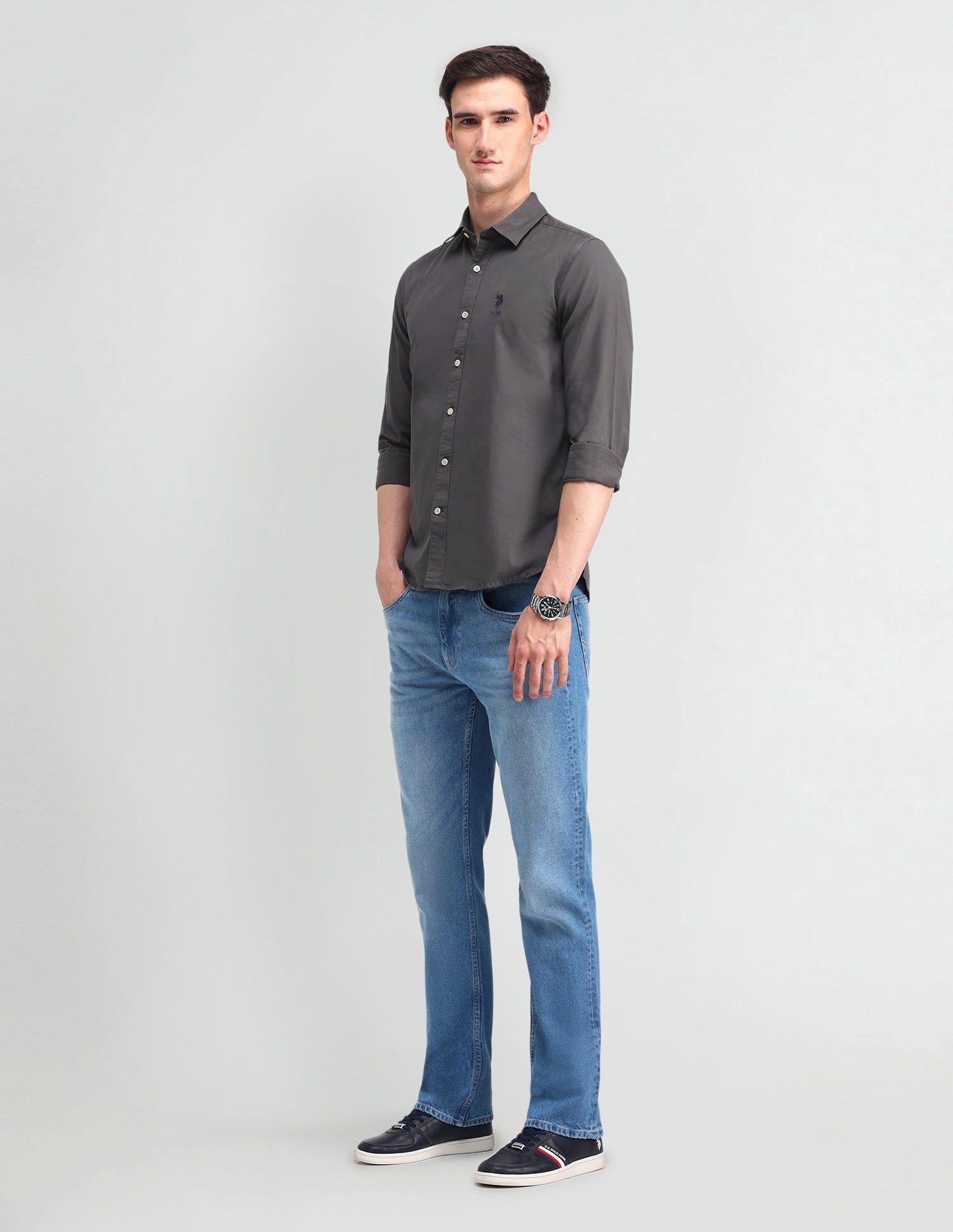 Slim Fit Cotton Shirt Light Grey - U.S. POLO ASSN. | Large