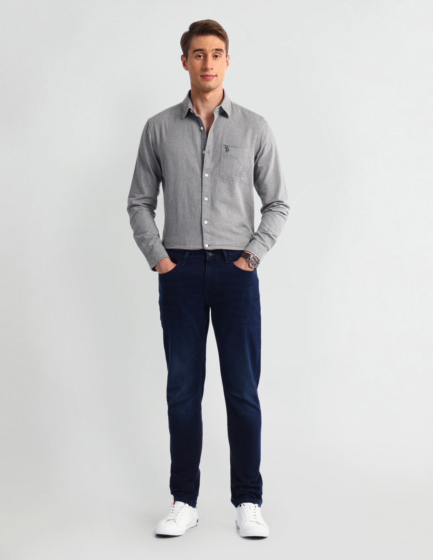 Solid Slim Fit Shirt Grey - U.S. Polo Assn. India | Large
