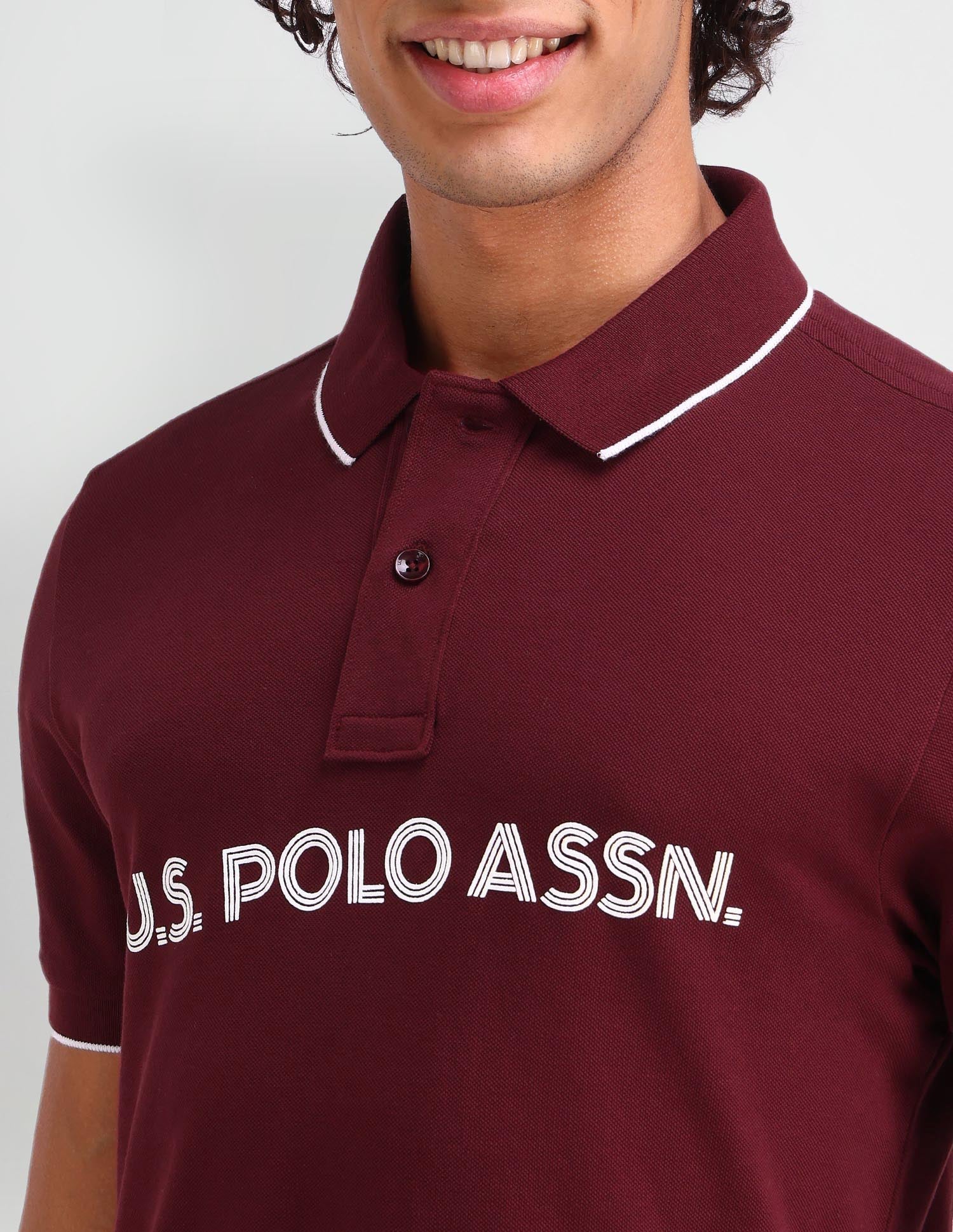 Brand Printed Muscle Fit Polo Shirt Pomograte - U.S. Polo Assn. India | Large