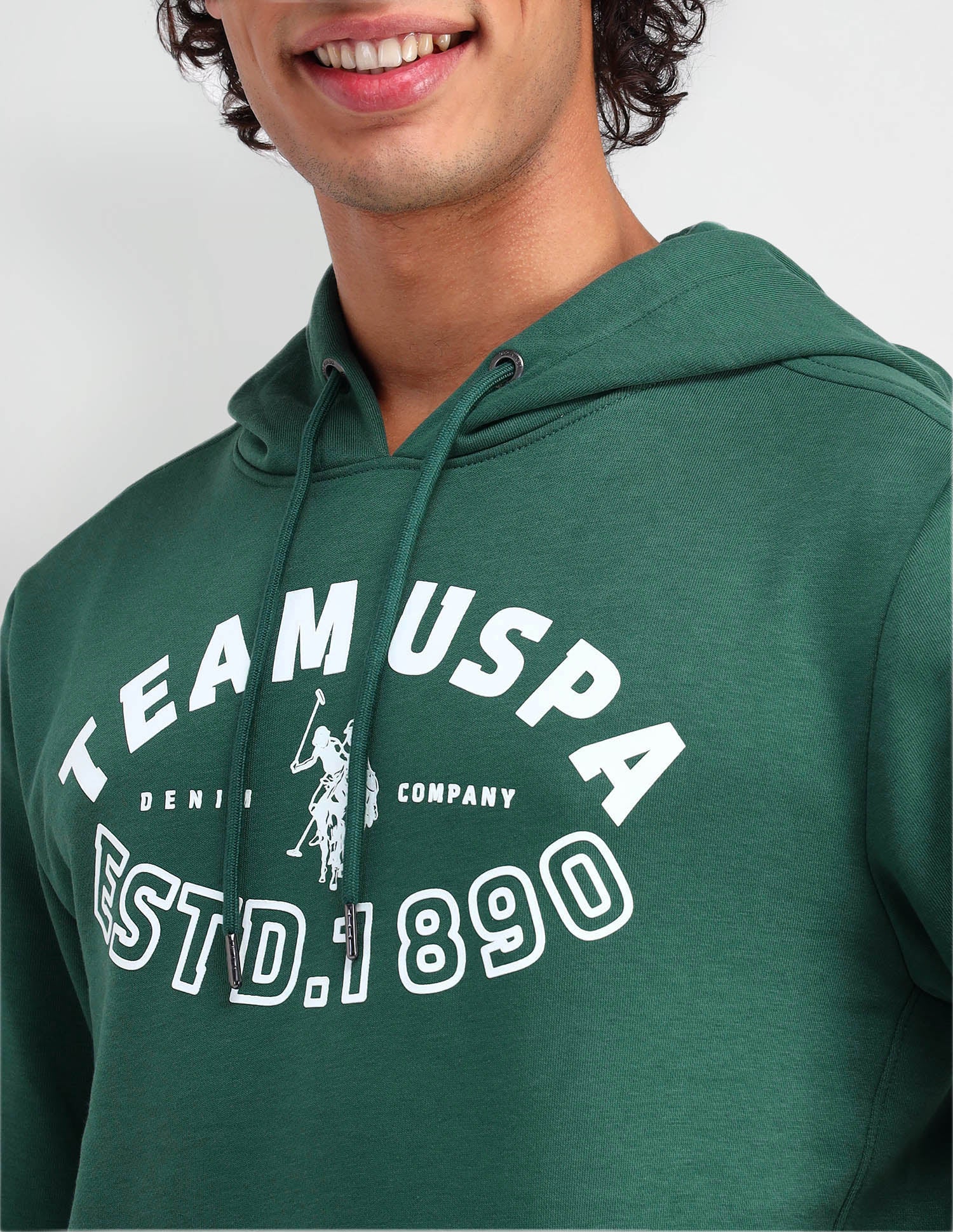 Hooded Brand Printed Sweatshirt Dark Green - U.S. Polo Assn. India | Large