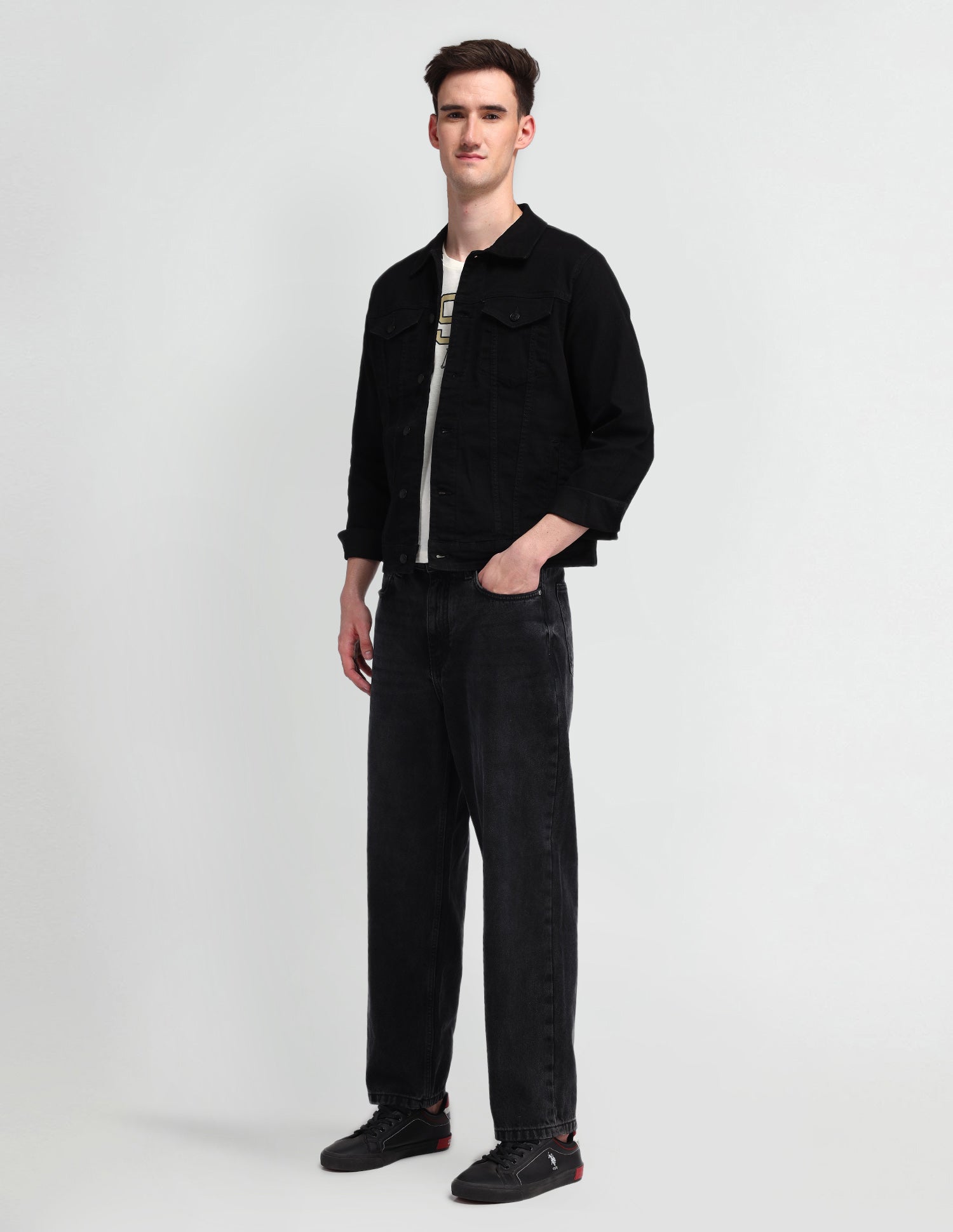 Solid Spread Collar Jacket Black - U.S. Polo Assn. India | Large