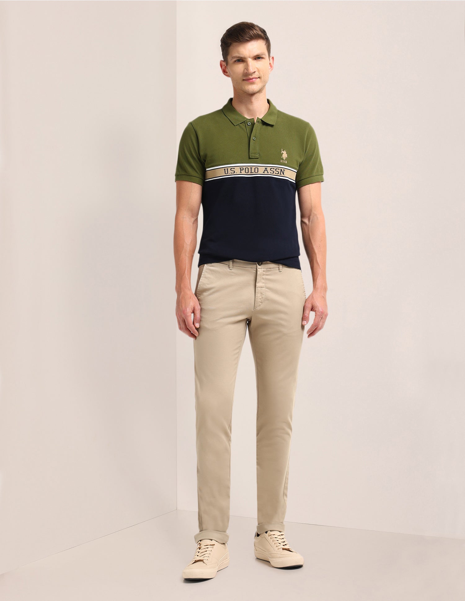 Denver Slim Fit Regular Trousers Khaki - U.S. POLO ASSN. | Large