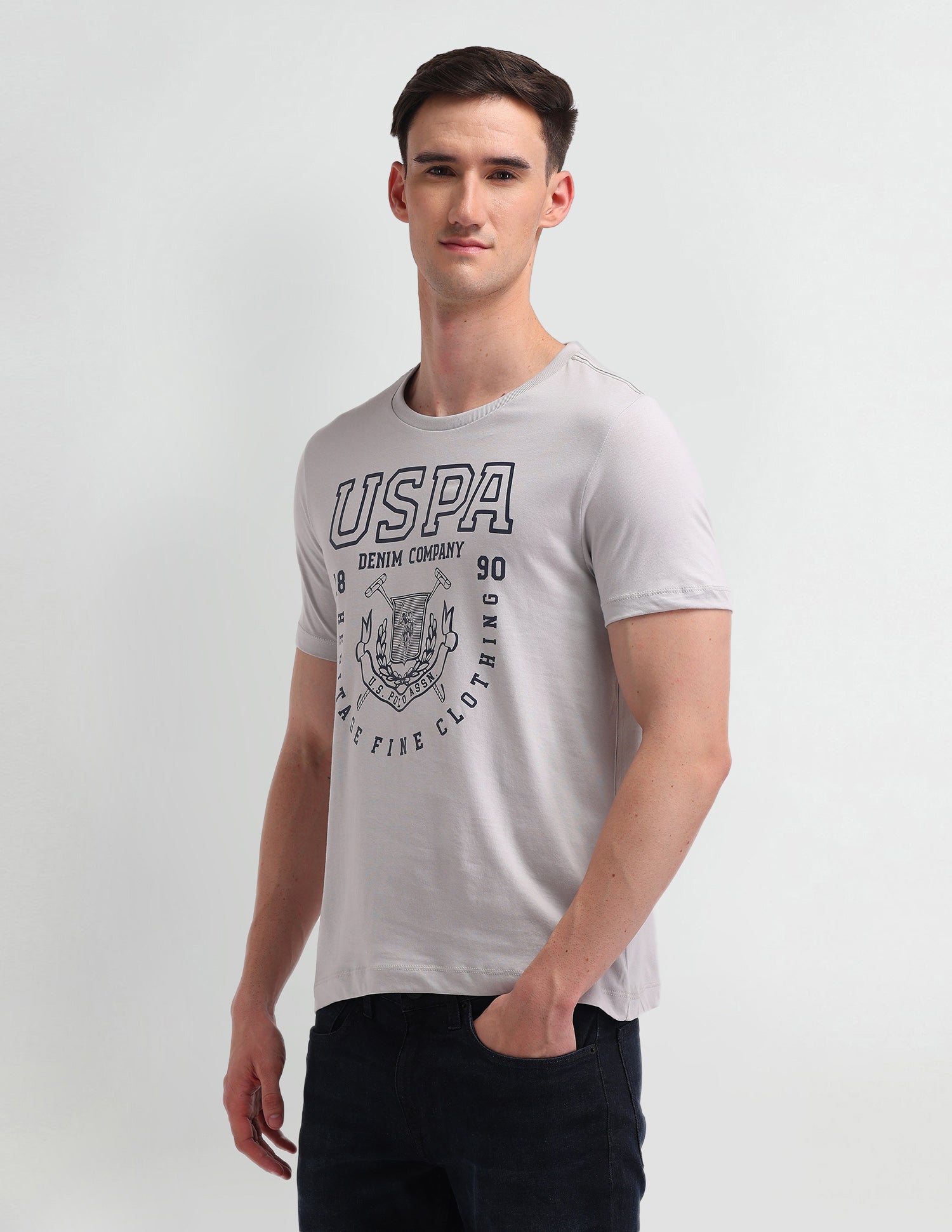 Graphic Printed Muscle Fit T-Shirt Dk Grey - U.S. Polo Assn. India | Large