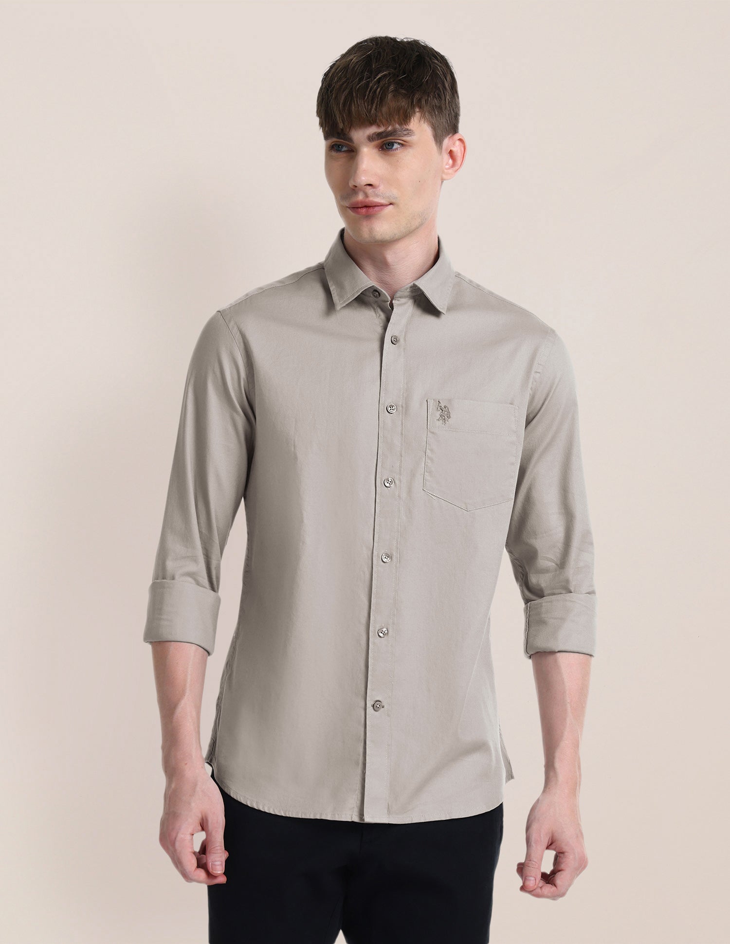 Solid Slim Fit Shirt Light-Grey - U.S. Polo Assn. India | Large