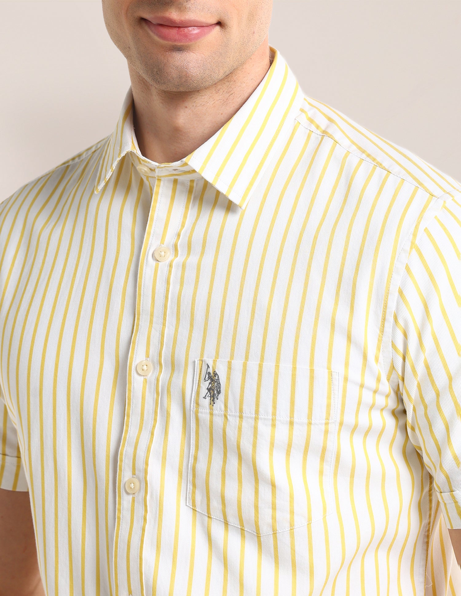 Regular Fit Vertical Striped Shirt Yellow - U.S. Polo Assn. India | Large
