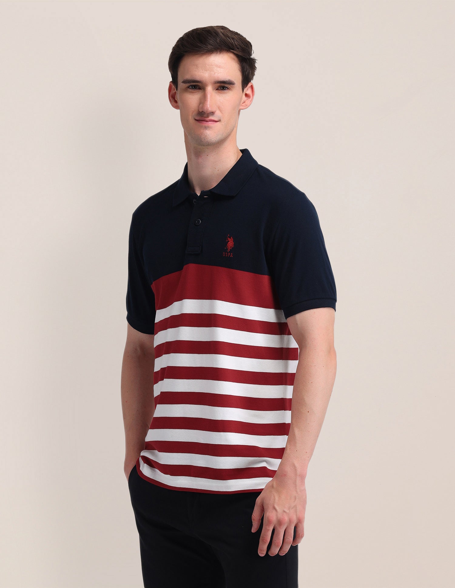 Horizontal Striped Slim Fit Polo Shirt Navy - U.S. POLO ASSN. | Large