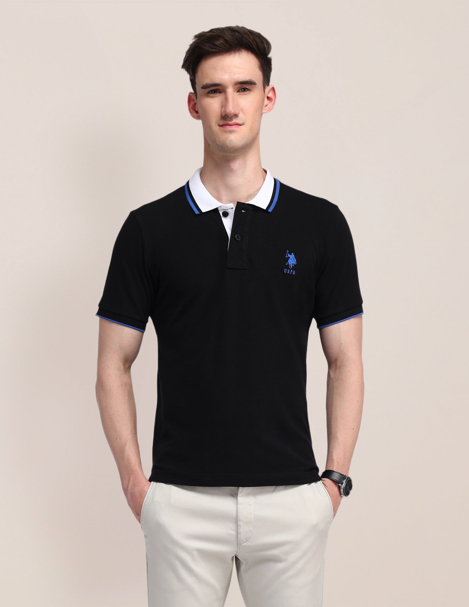 Solid Slim Fit Polo Shirt Black - U.S. Polo Assn. India | Large