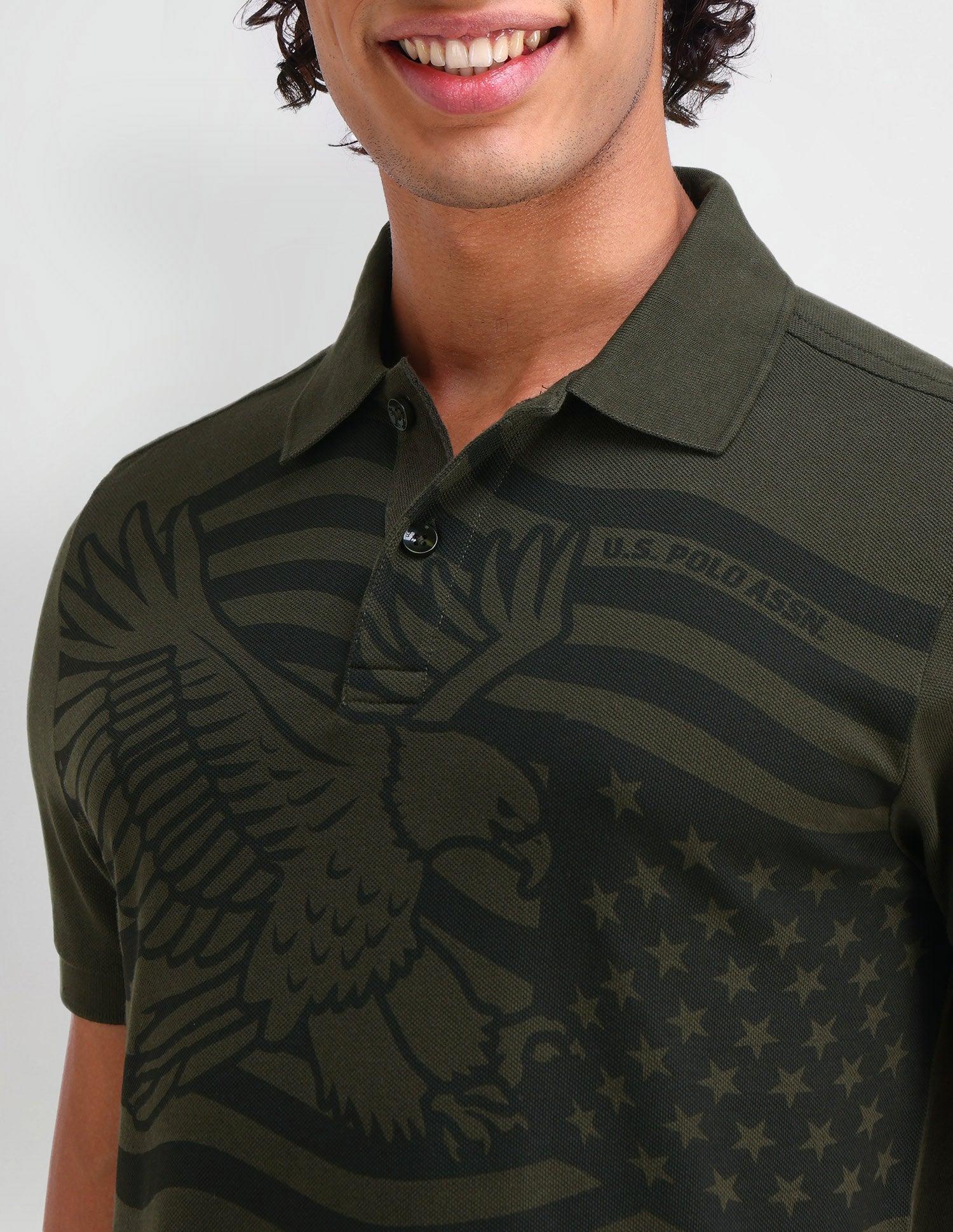 Graphic Printed Muscle Fit Polo Shirt Olive Branch - U.S. Polo Assn. India | Large