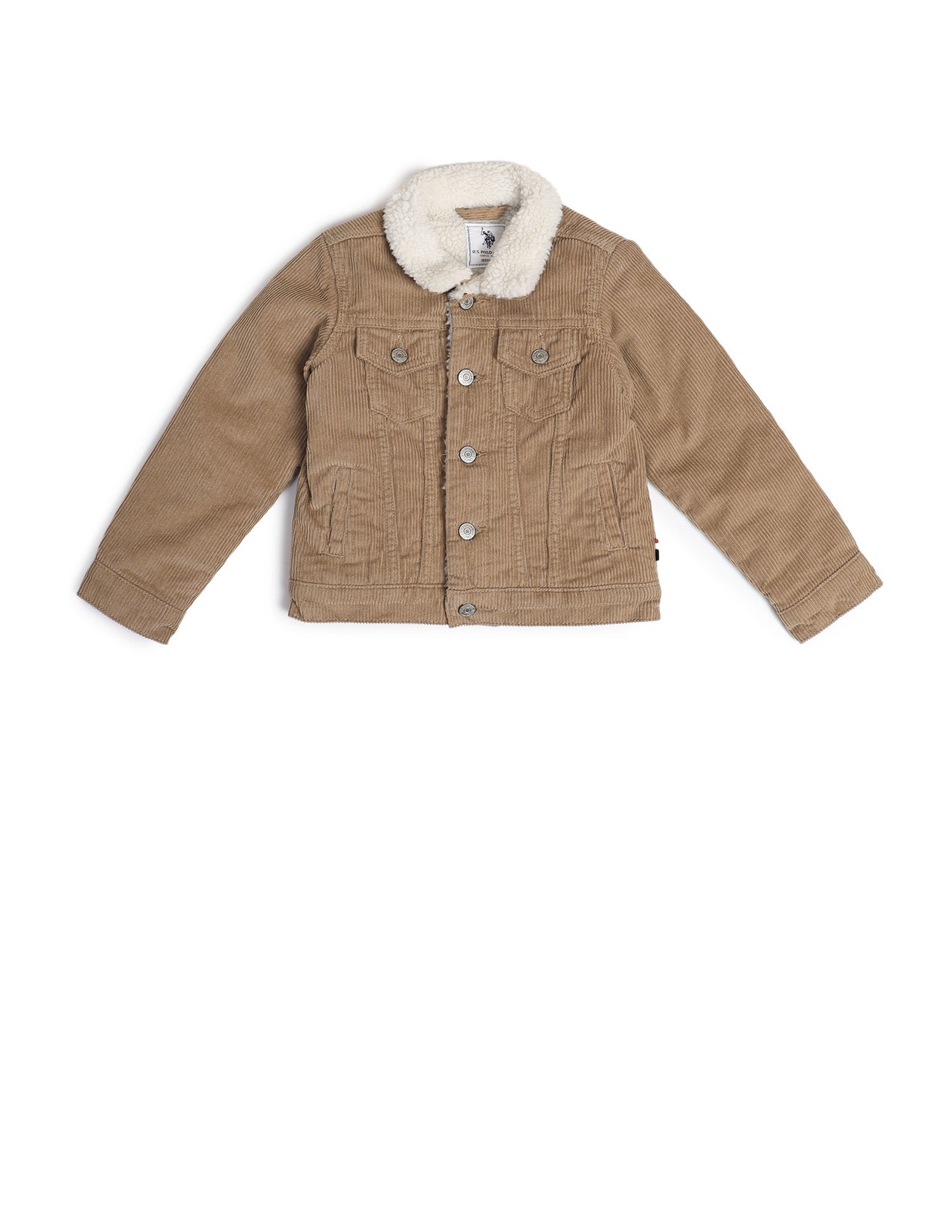 Boys Textured Cotton Regular Fit Jacket Beige - U.S. POLO ASSN. | Large