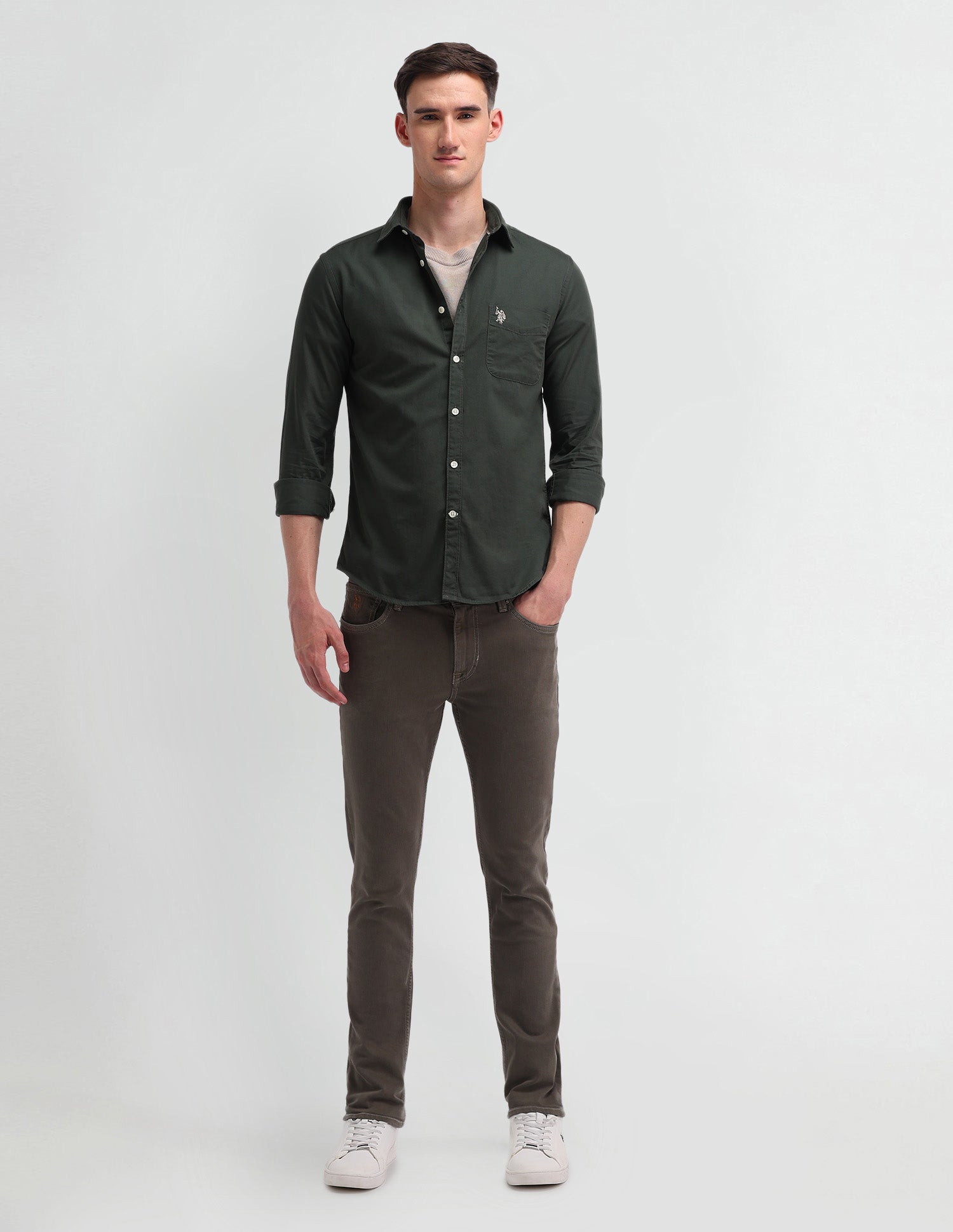 Solid Slim Fit Shirt Green - U.S. Polo Assn. India | Large