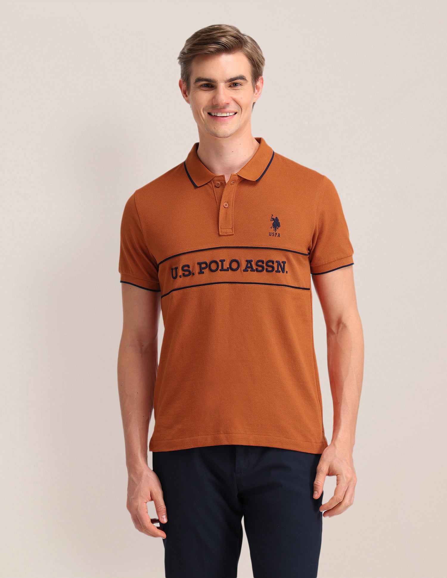 Typographic Printed Cotton Polo Shirt Rust - U.S. POLO ASSN. | Large