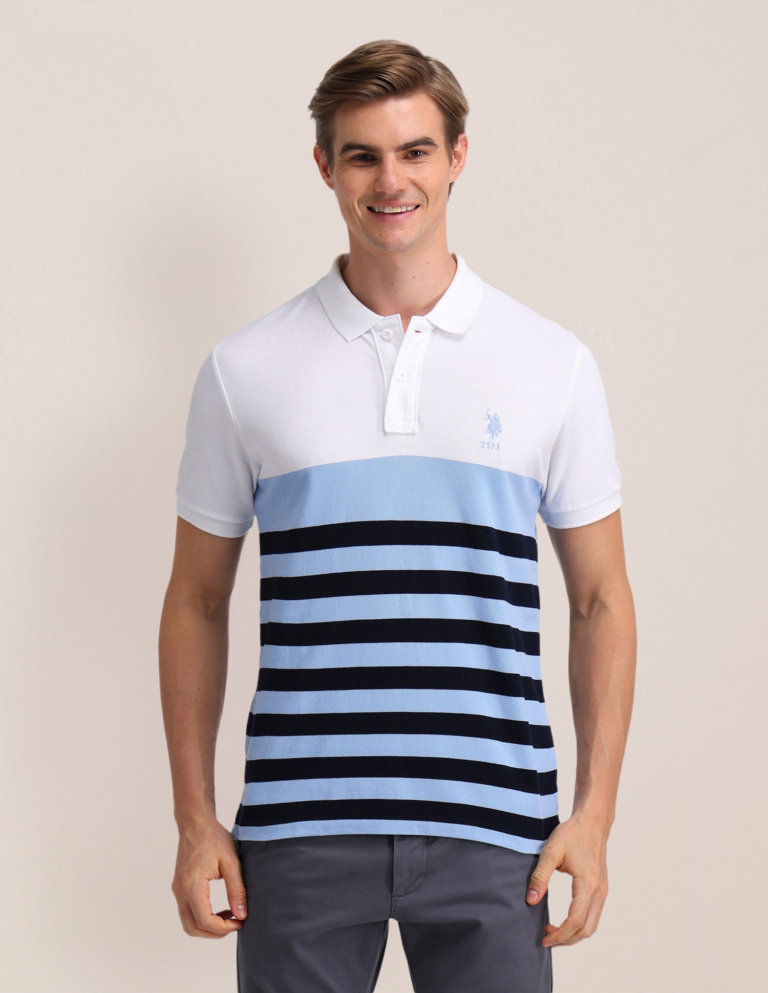 Horizontal Striped Slim Fit Polo Shirt White - U.S. POLO ASSN. | Large