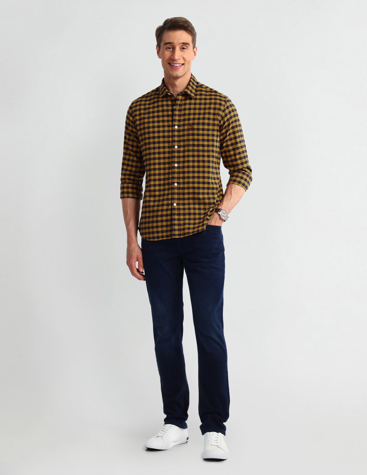 Buffalo Checked Slim Fit Shirt Mustard - U.S. Polo Assn. India | Large