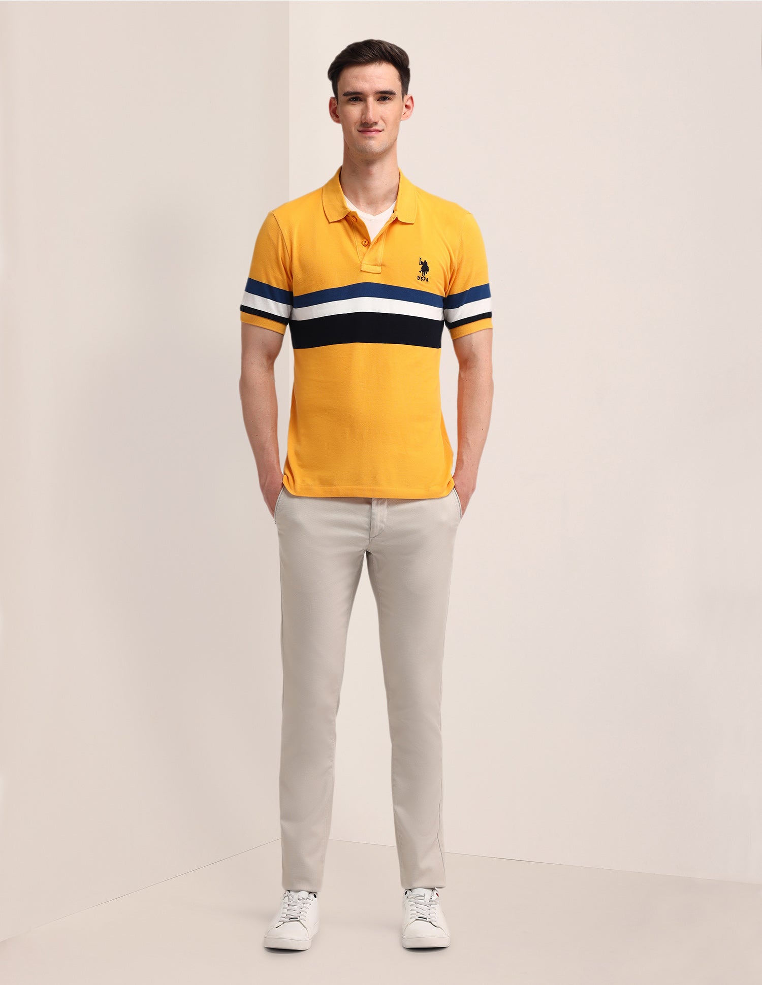 Horizontal Striped Slim Fit Polo Shirt Yellow - U.S. Polo Assn. India | Large