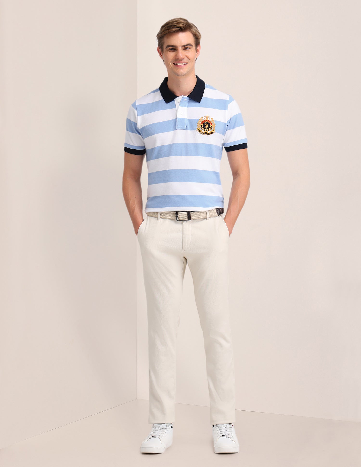Horizontal Striped Slim Fit Polo Shirt Light Blue - U.S. POLO ASSN. | Large