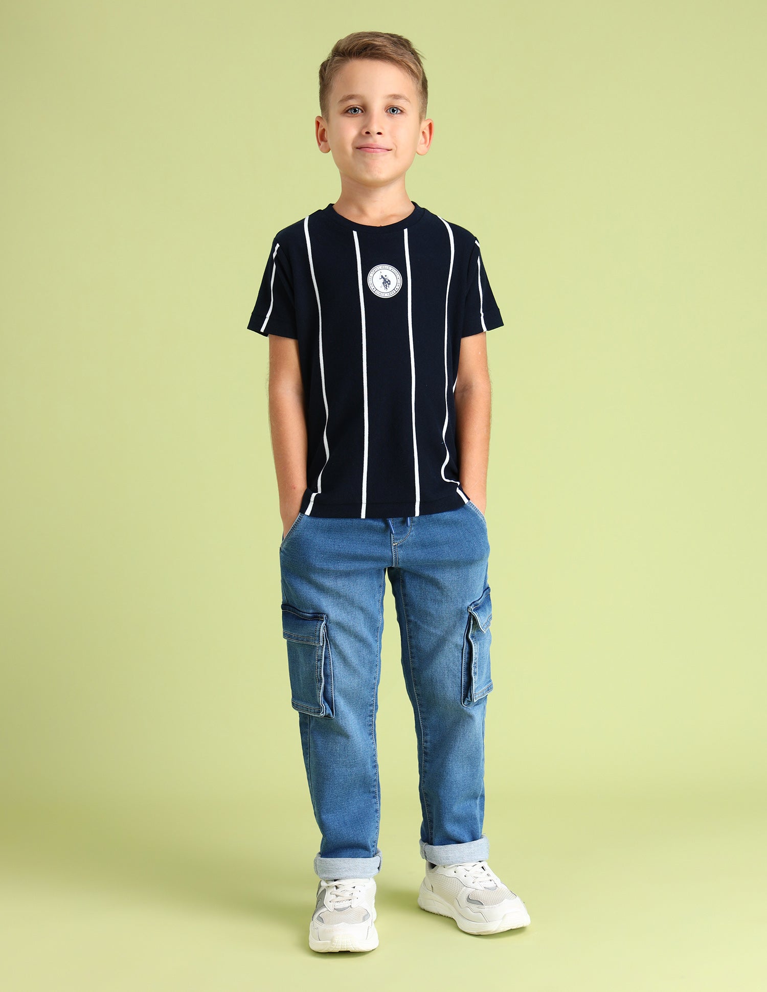 Boys Crew Neck Vertical Striped T-Shirt Multi - U.S. Polo Assn. India | Large