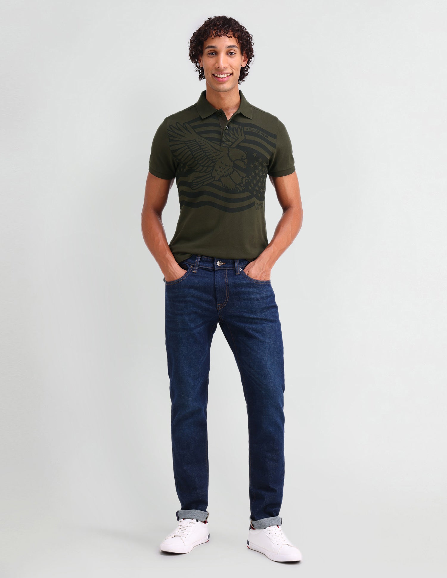 Graphic Printed Muscle Fit Polo Shirt Olive Branch - U.S. Polo Assn. India | Large