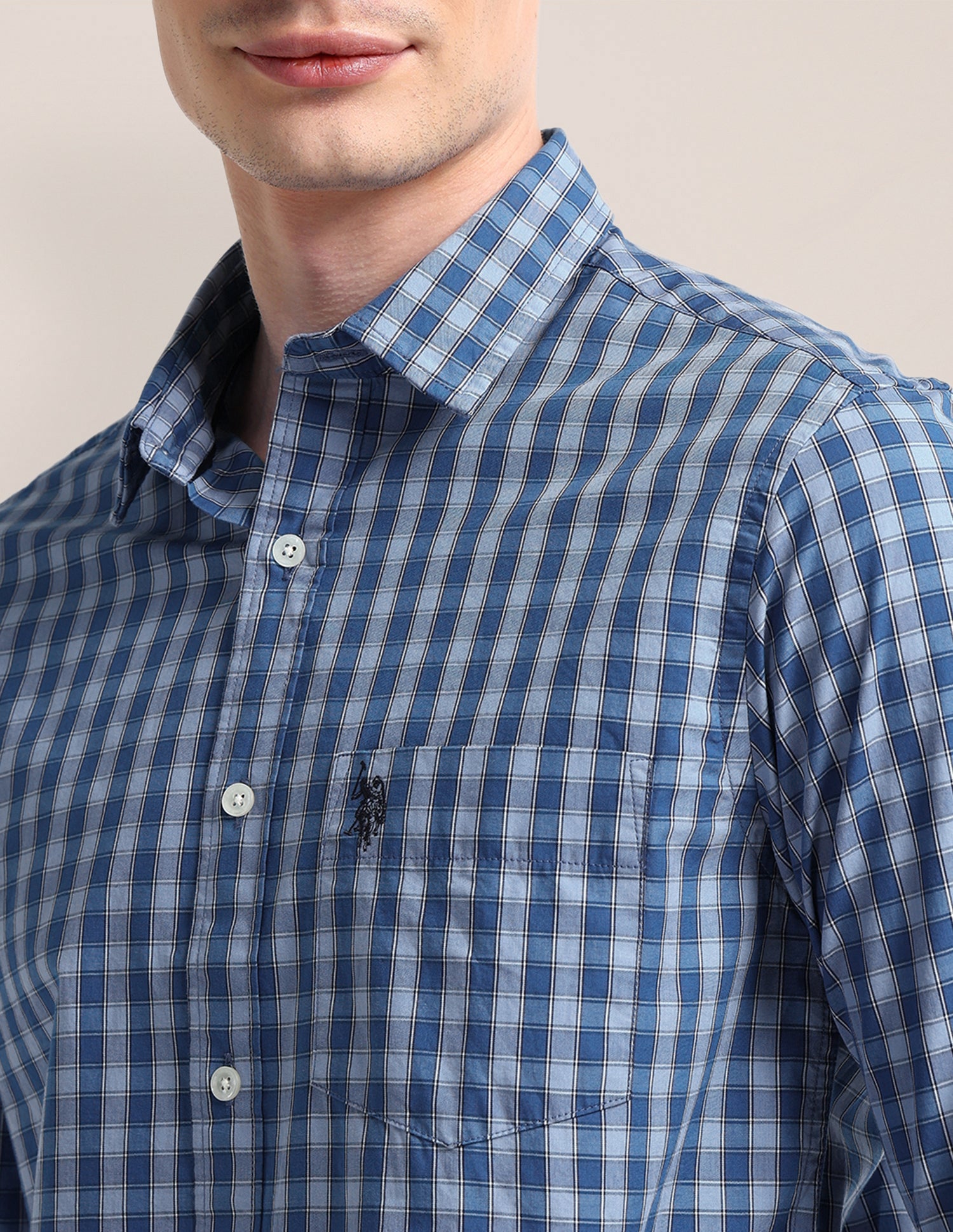 Buffalo Checked Regular Fit Shirt Blue - U.S. Polo Assn. India | Large