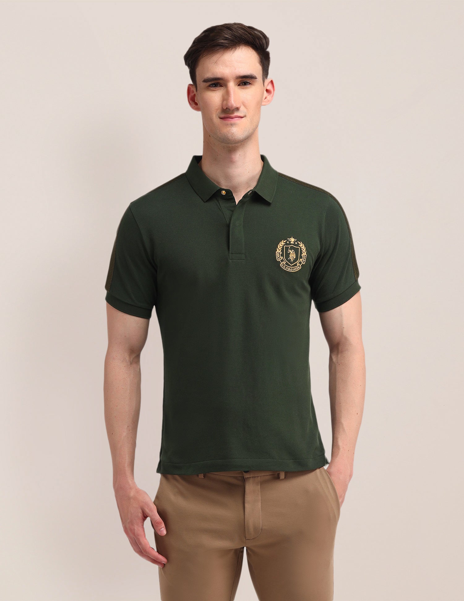 Solid Cotton Polo Shirt Olive - U.S. POLO ASSN. | Large