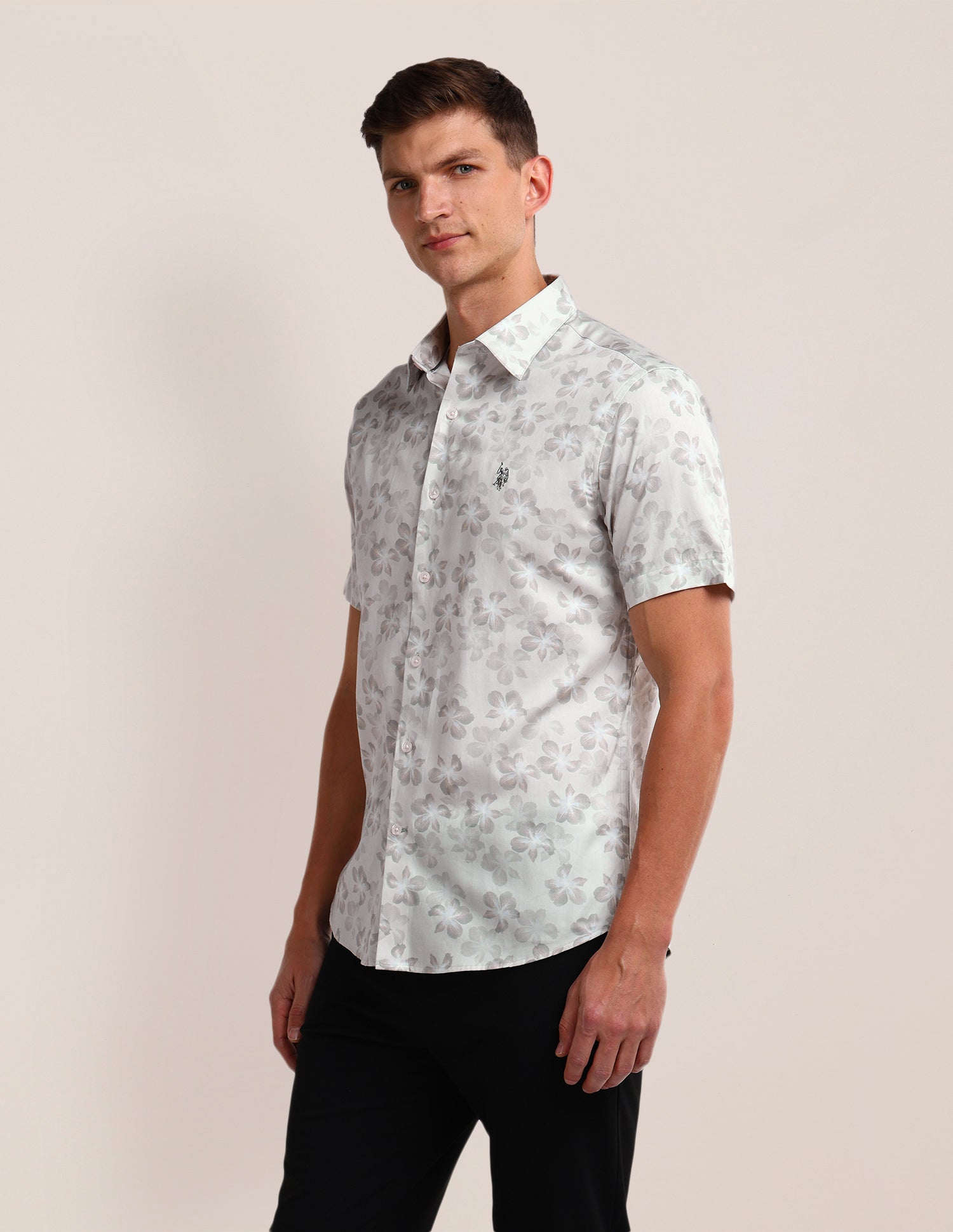 Floral Regular Fit Shirt Light-Grey - U.S. POLO ASSN. | Large