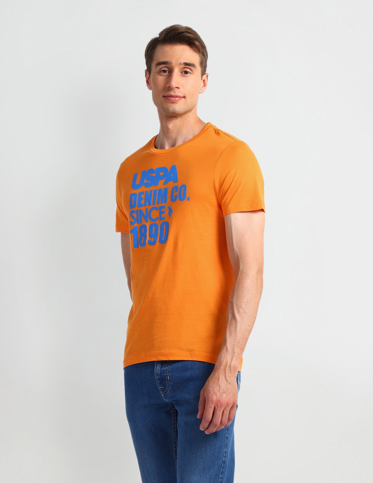 Typography Printed Muscle Fit T-Shirt Orange - U.S. Polo Assn. India | Large