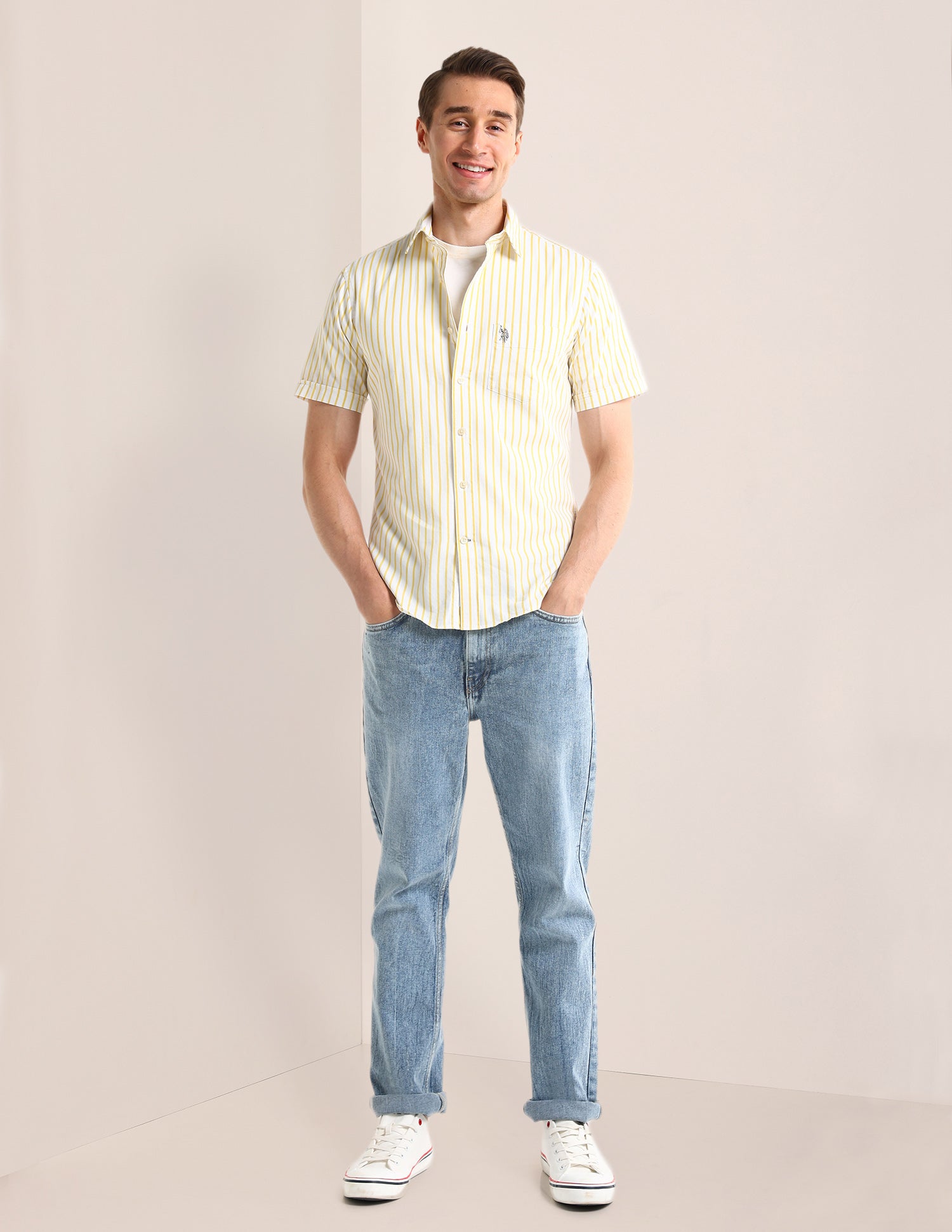 Regular Fit Vertical Striped Shirt Yellow - U.S. Polo Assn. India | Large