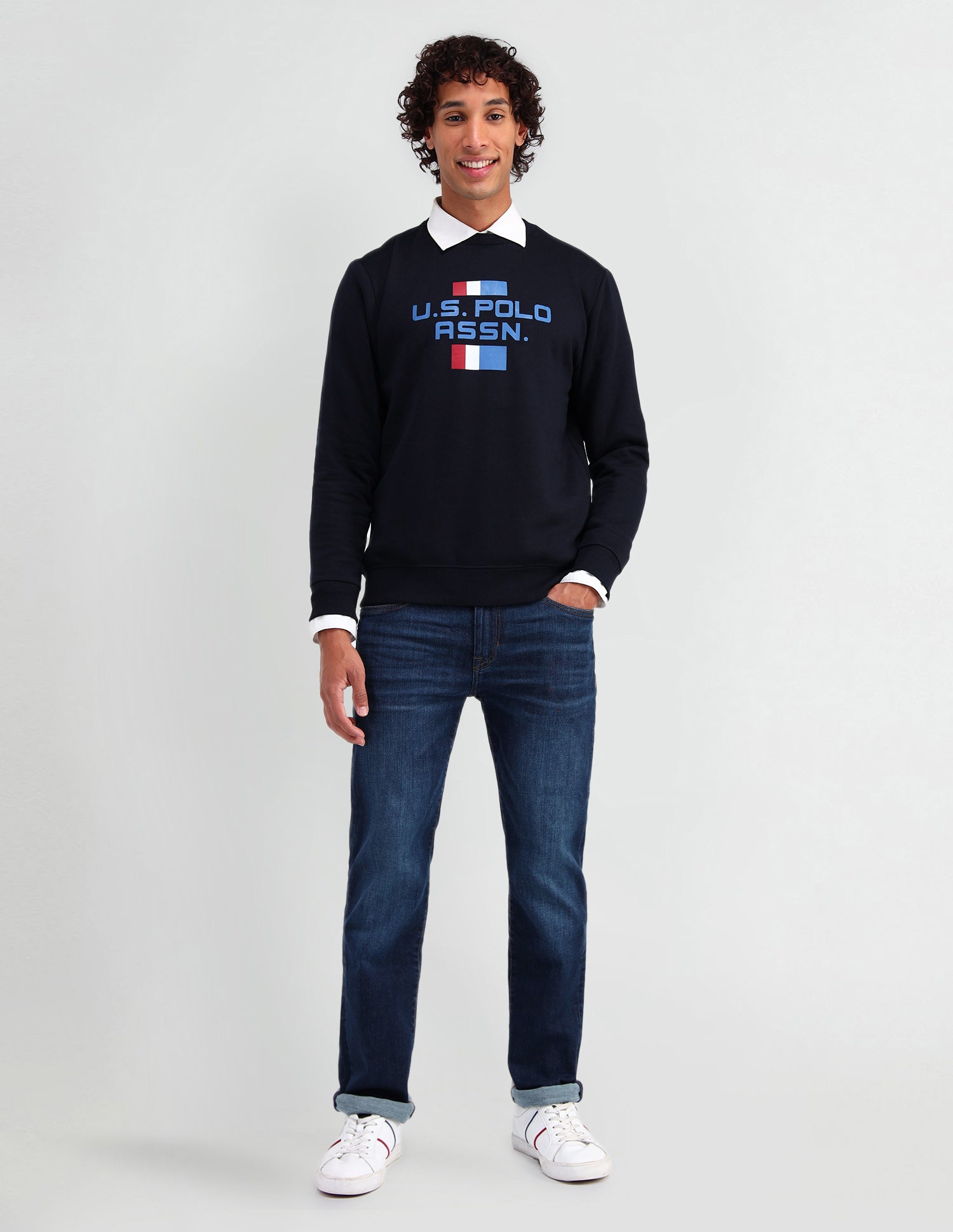 Crew Neck Brand Printed Sweatshirt Navy - U.S. Polo Assn. India | Large