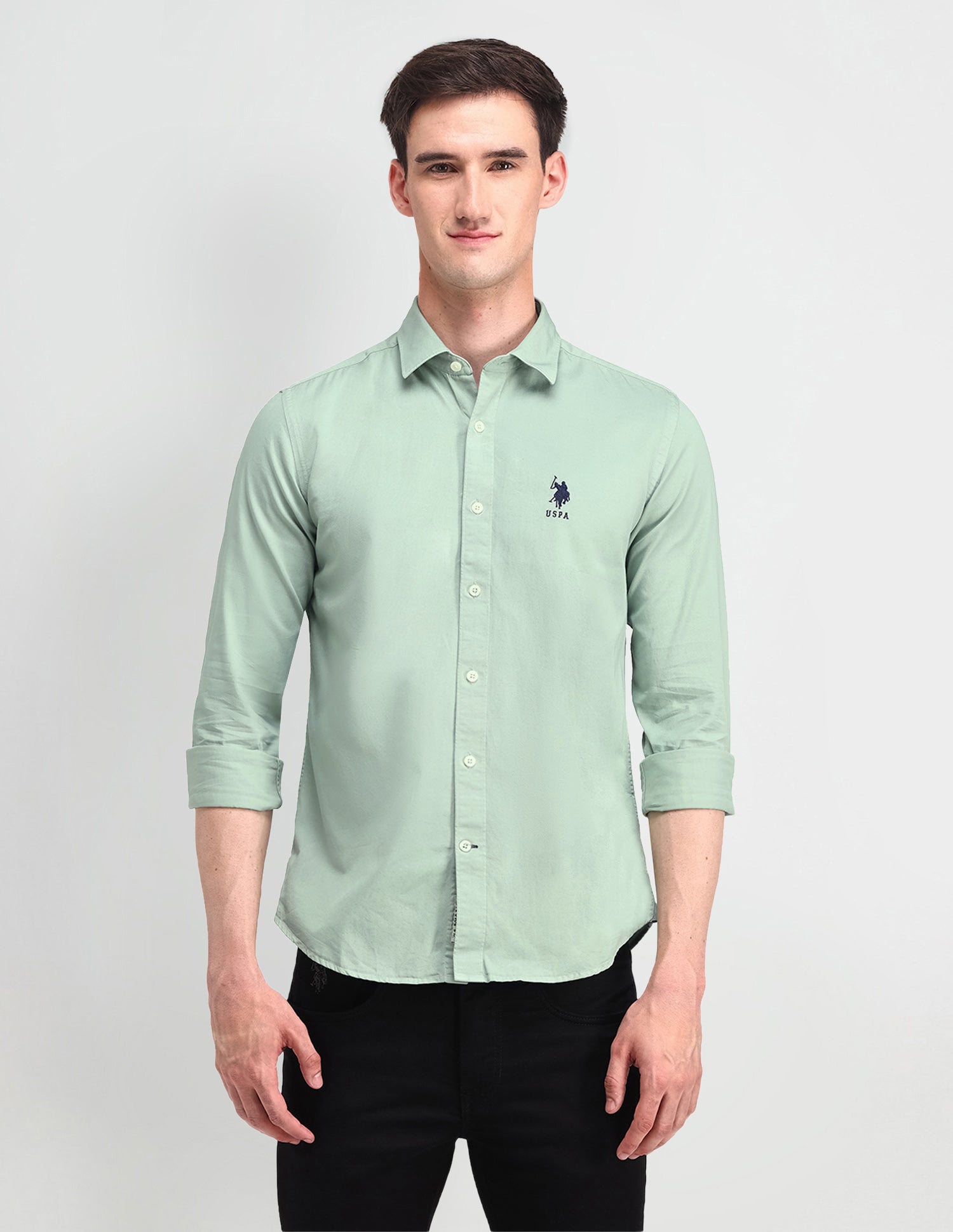 Slim Fit Cotton Shirt Light Green - U.S. POLO ASSN. | Large