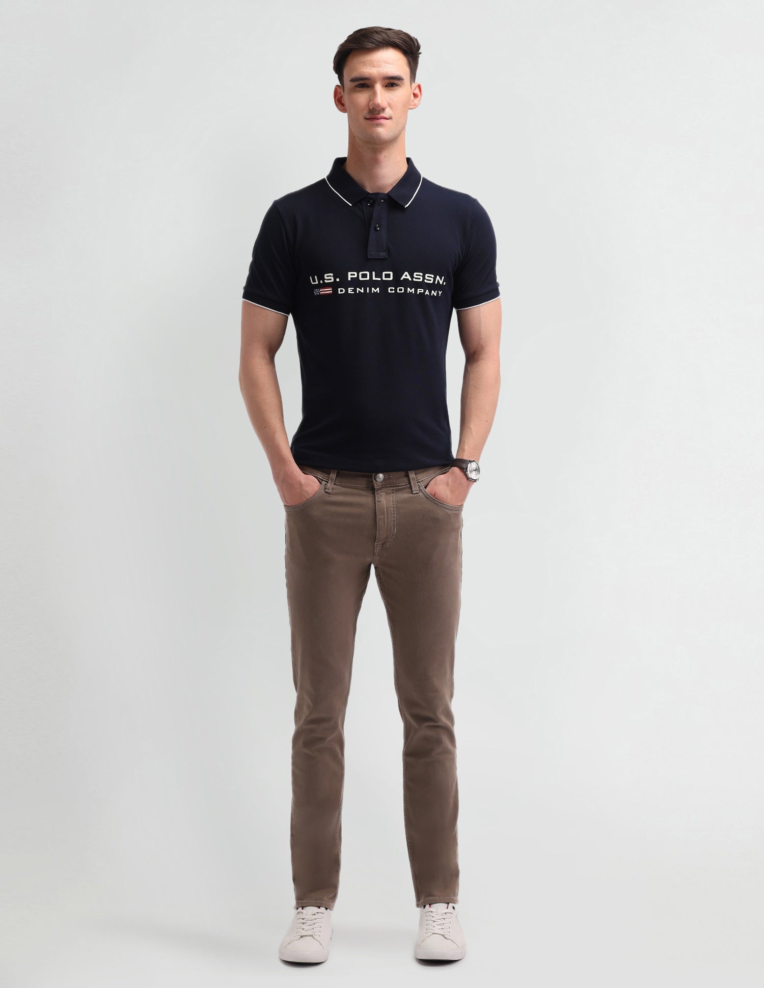 Brand Printed Cotton Polo Shirt Uspa Navy - U.S. Polo Assn. India | Large