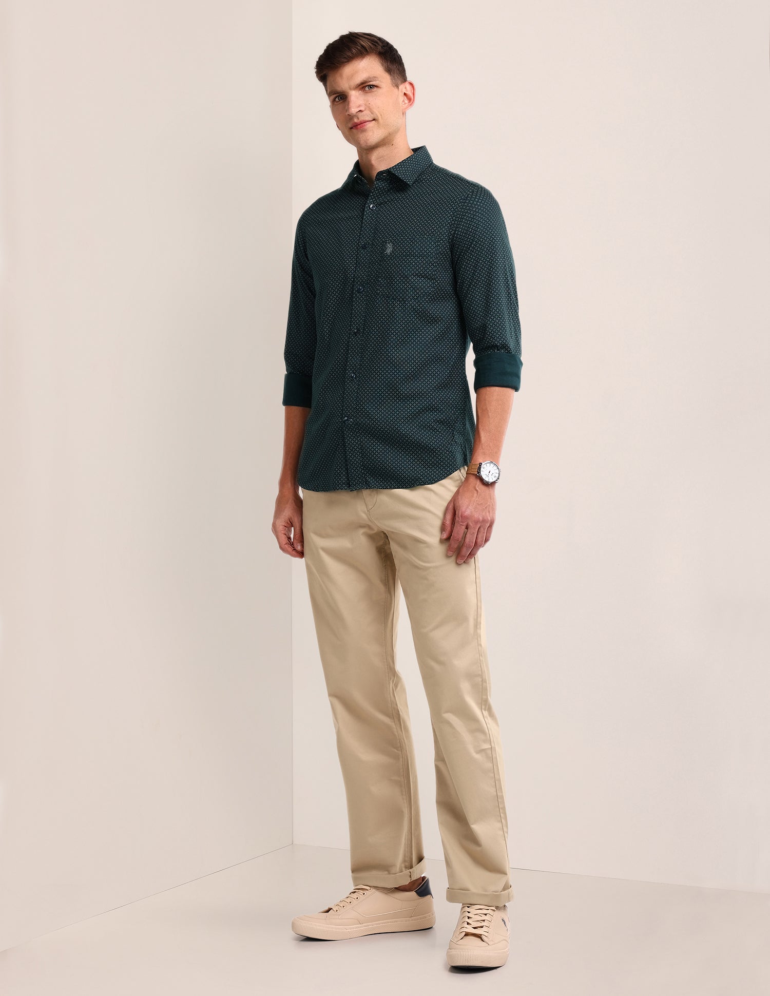 All-over Regular Fit Shirt Dark-Green - U.S. Polo Assn. India | Large