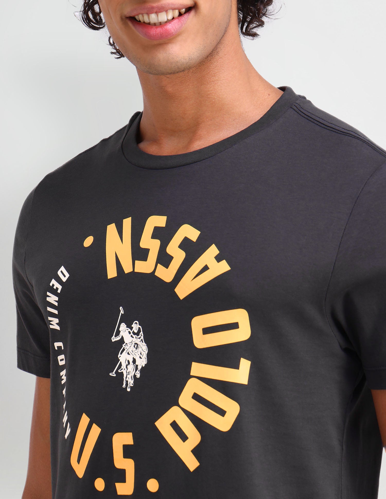 Brand Printed Cotton T-Shirt Dark Grey - U.S. Polo Assn. India | Large