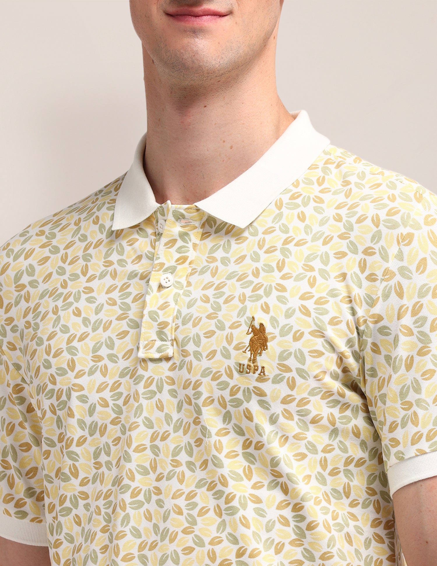 Floral Printed Slim Fit Polo Shirt Light Yellow - U.S. Polo Assn. India | Large