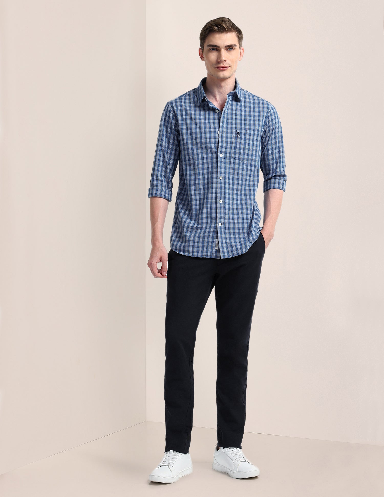 Buffalo Checked Regular Fit Shirt Blue - U.S. Polo Assn. India | Large